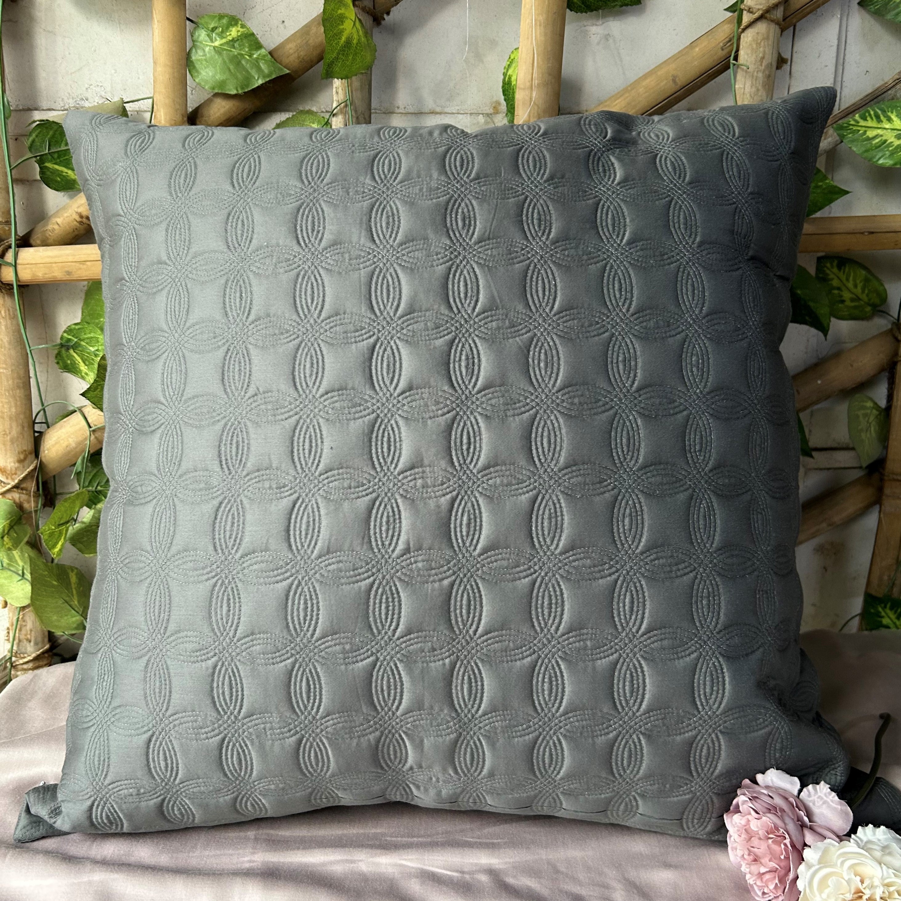 Orbit Dark Grey Quilted Cotton Euro Sham