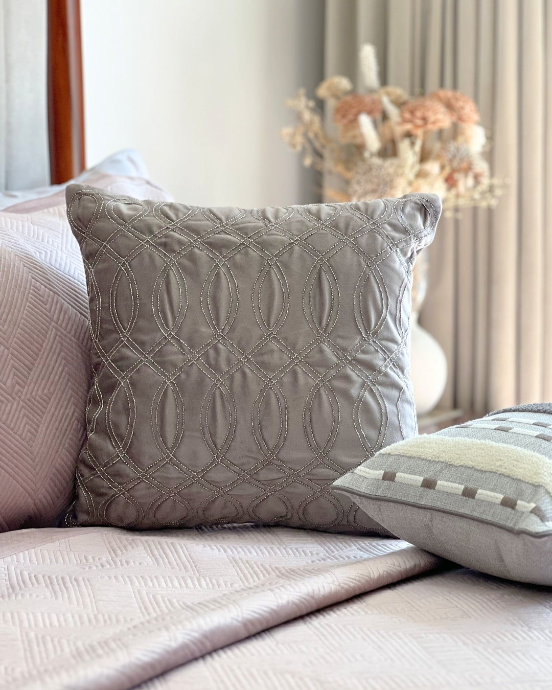 Decorative Pandora Silver Velvet Hand Embroidered Cushion Cover 16x16