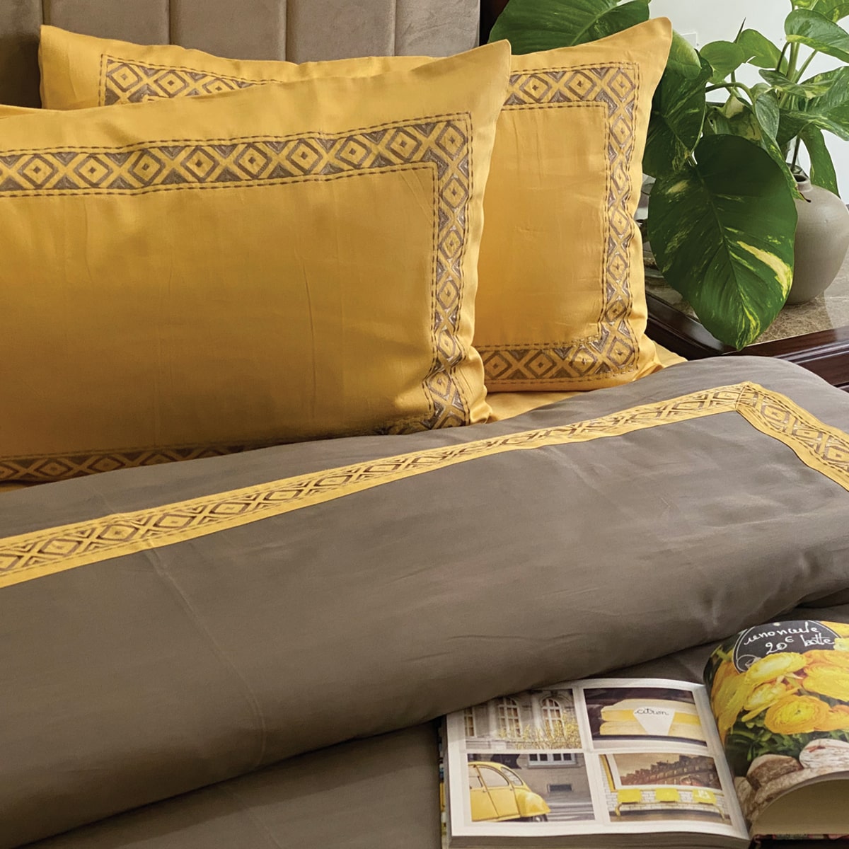 Prism Butter Cup Yellow and Olive Grey Dreams Duvet Cover