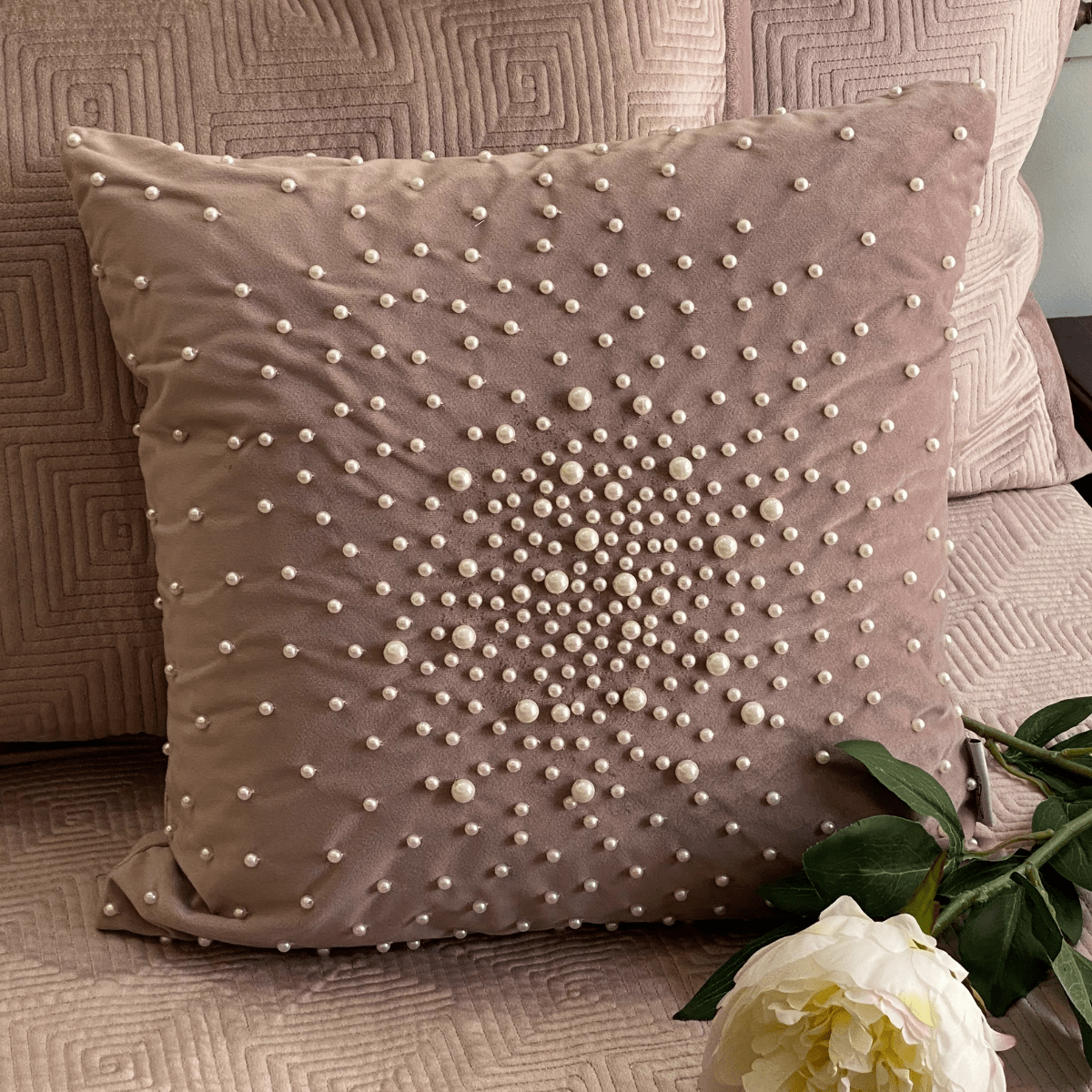 Decorative Pearl Onion Pink Velvet Cushion Cover 16x16