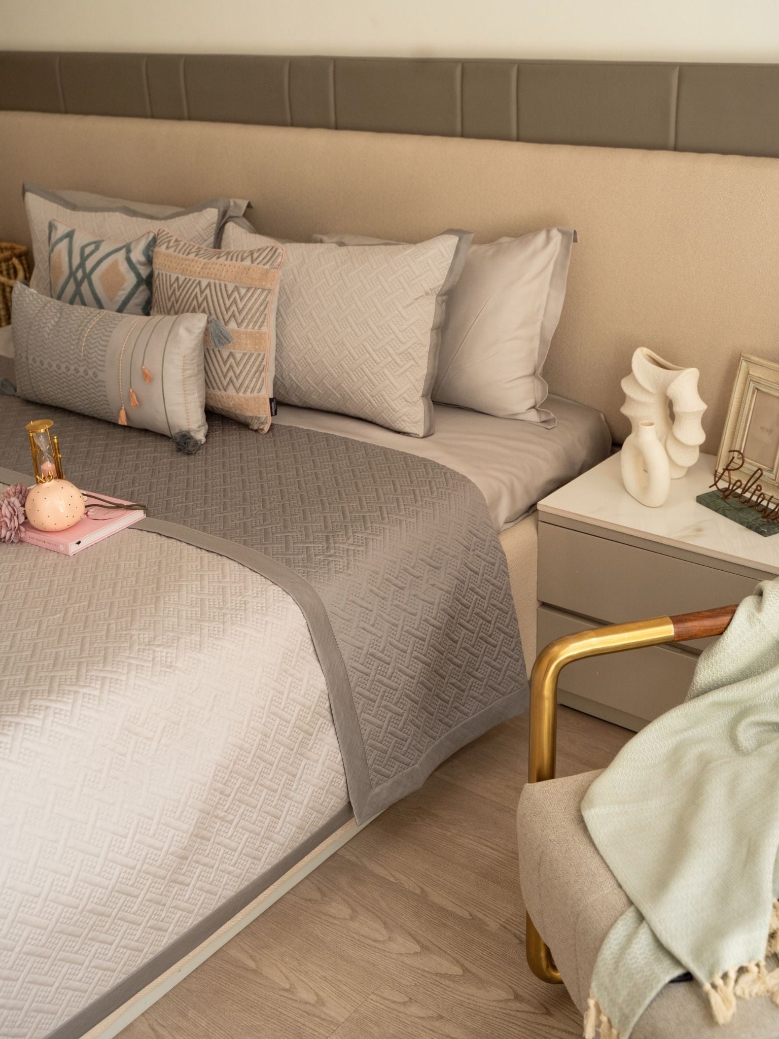 Poppy Pearl Grey and Slate 300TC Cotton Bedding Set (10 PC Set)