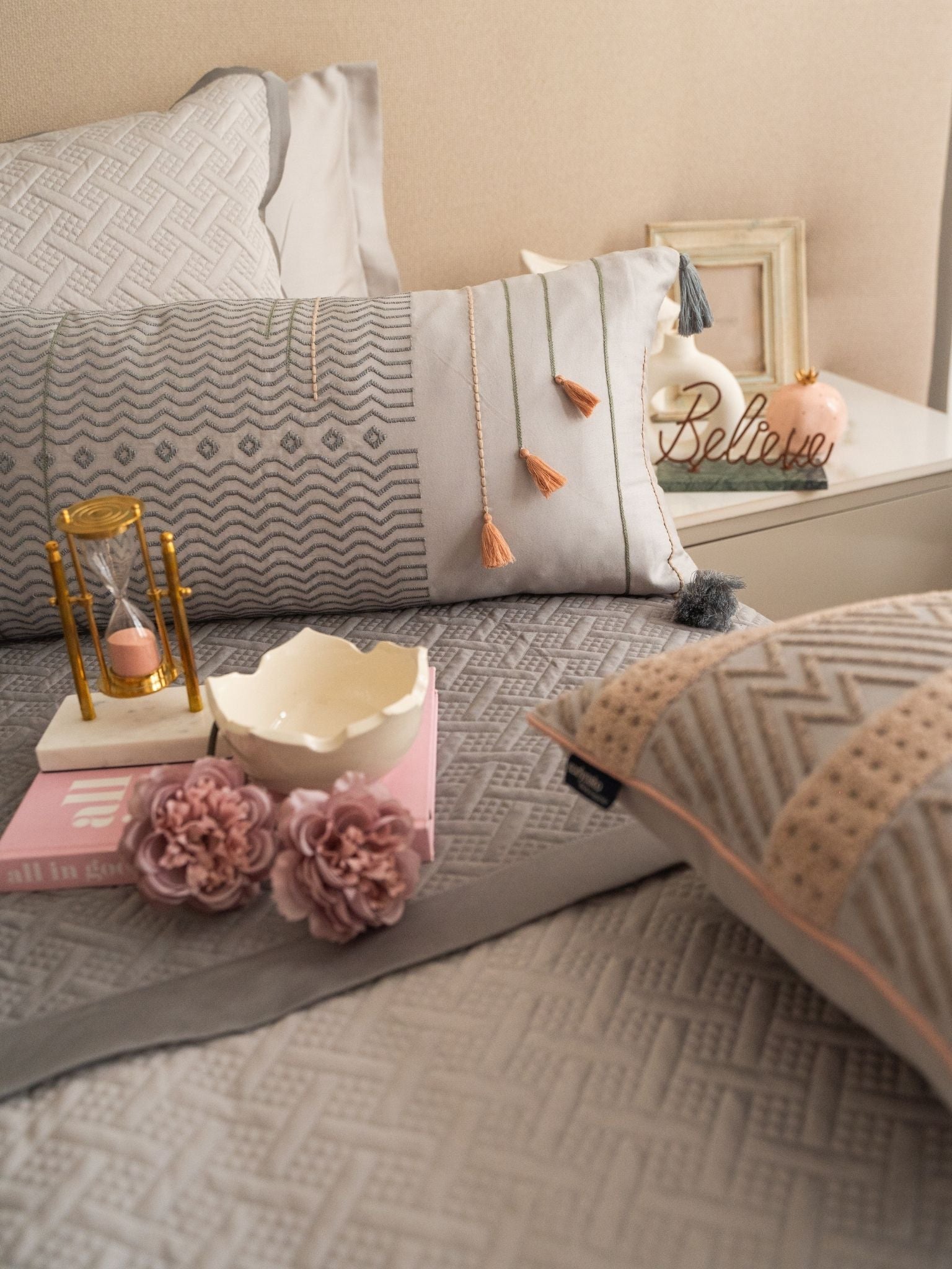 Poppy Pearl Grey and Slate 300TC Cotton Bedding Set (10 PC Set)