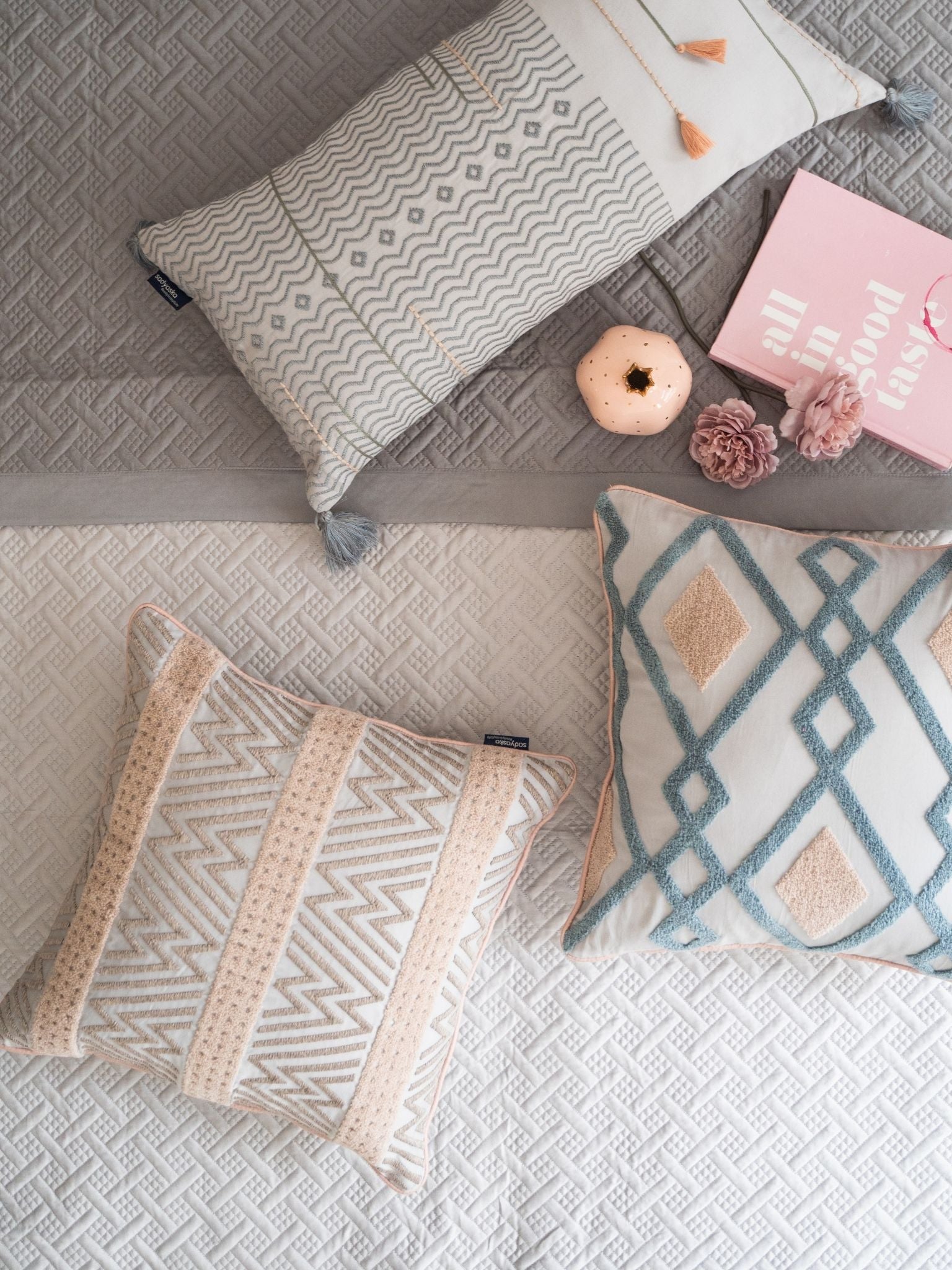 Poppy Pearl Grey and Slate 300TC Cotton Bedding Set (10 PC Set)