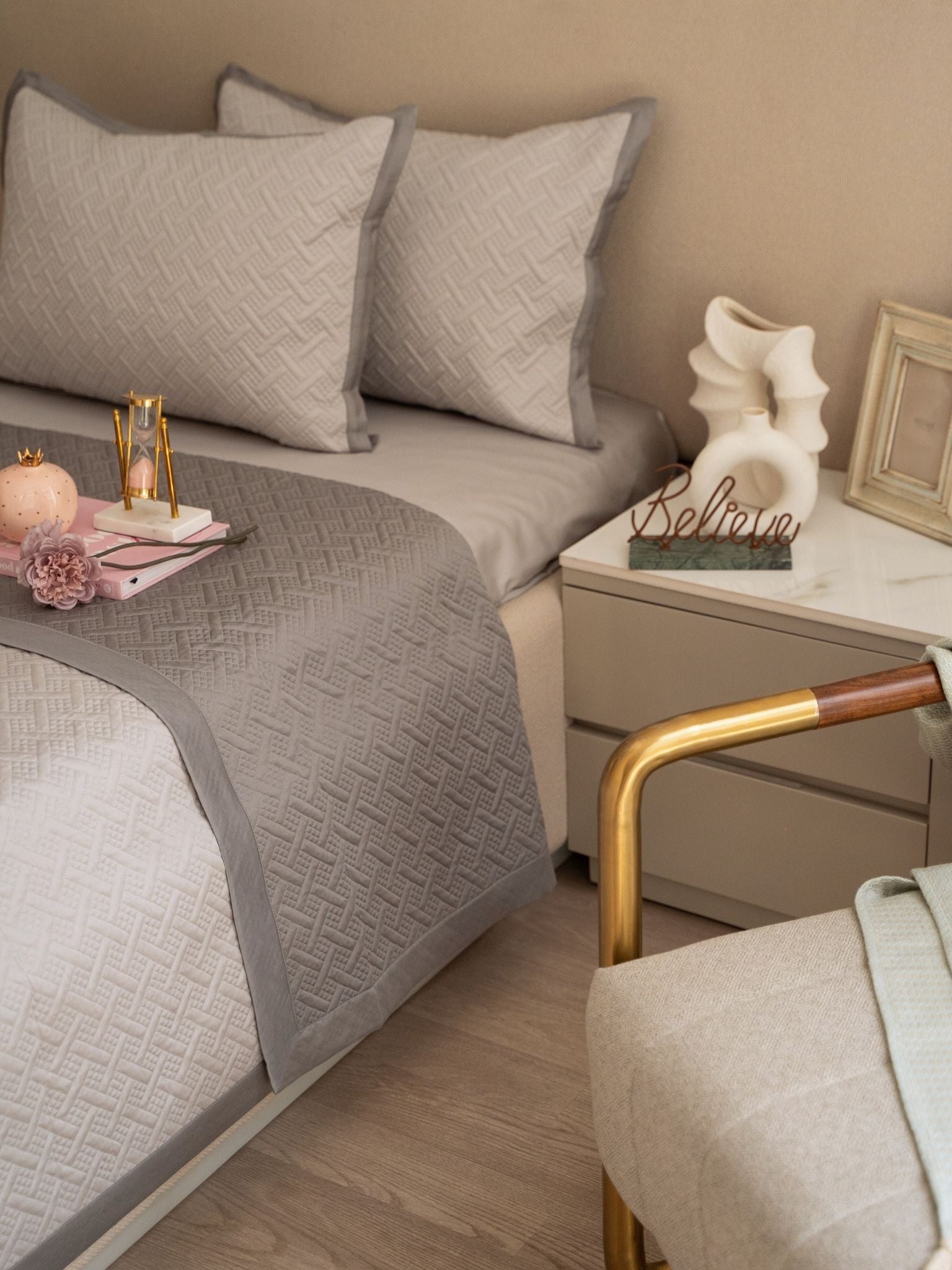 Poppy Pearl Grey and Slate Cotton Reversible Bedspread