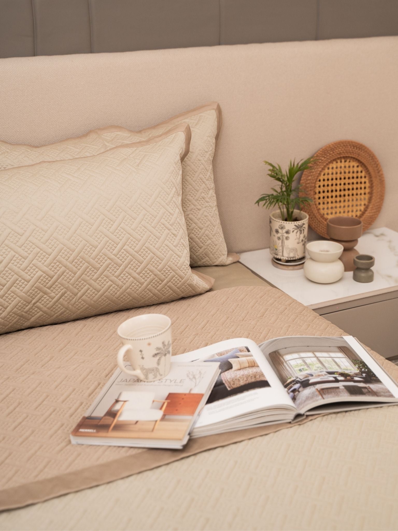 Poppy Sand and Beige Cotton Reversible Bedspread