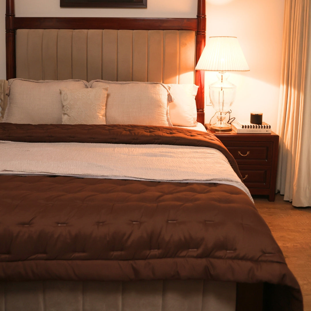 Brown Double Bed Reversible Heavy Winter Downfill Micro Peach Quilt