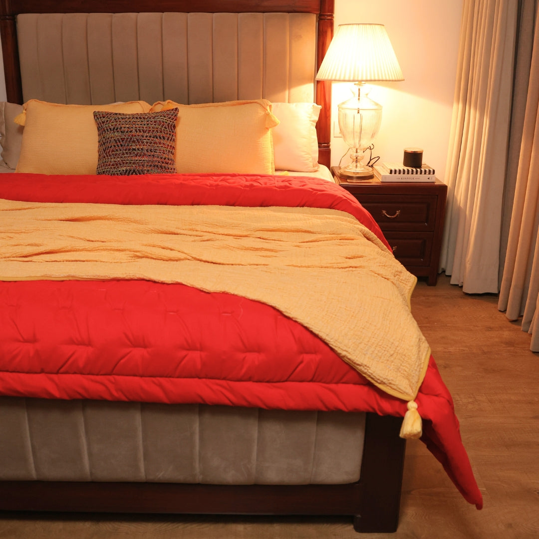 Hot Pink Double Bed Reversible Heavy Winter Downfill Micro Peach Quilt