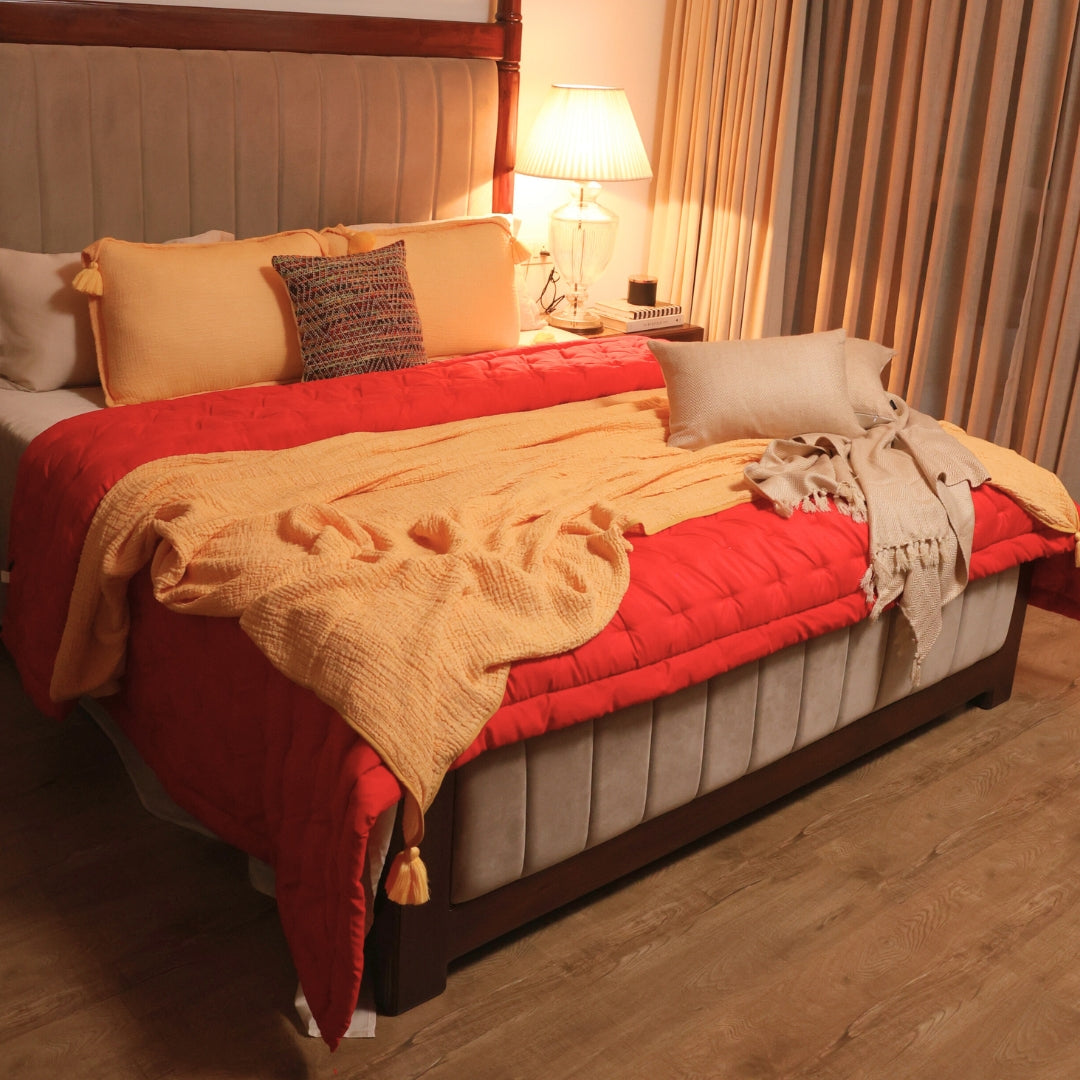 Hot Pink Double Bed Reversible Heavy Winter Downfill Micro Peach Quilt