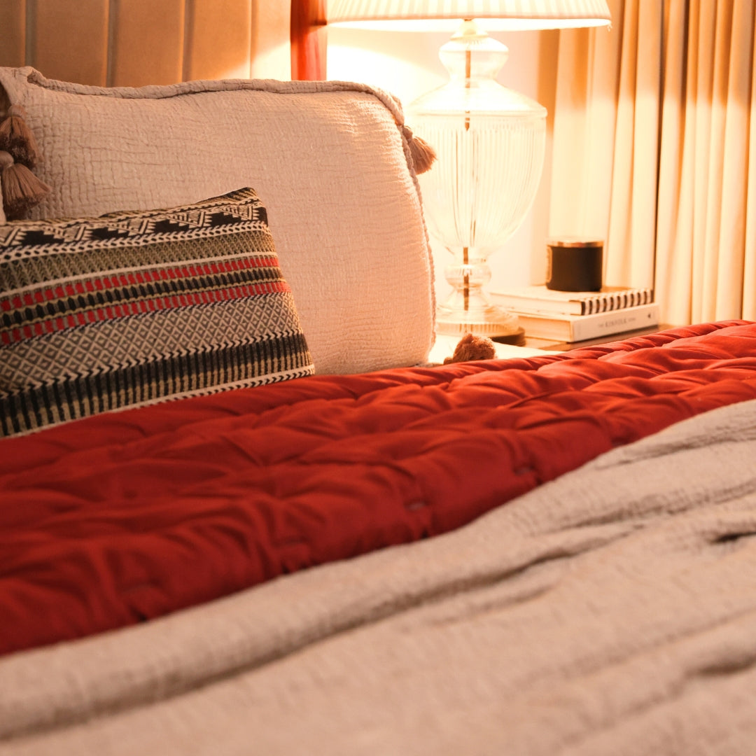 Maroon Double Bed Reversible Heavy Winter Downfill Micro Peach Quilt