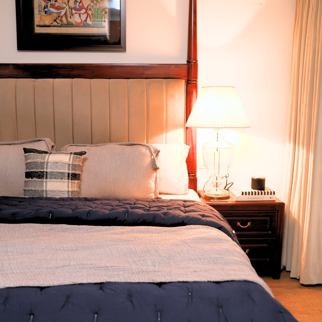 Navy Double Bed Reversible Heavy Winter Downfill Micro Peach Quilt