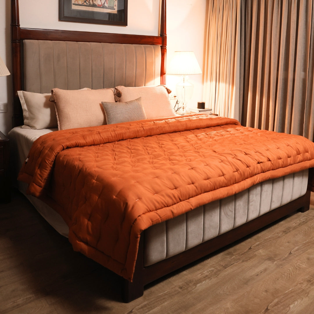 Rust Double Bed Reversible Heavy Winter Downfill Micro Peach Quilt