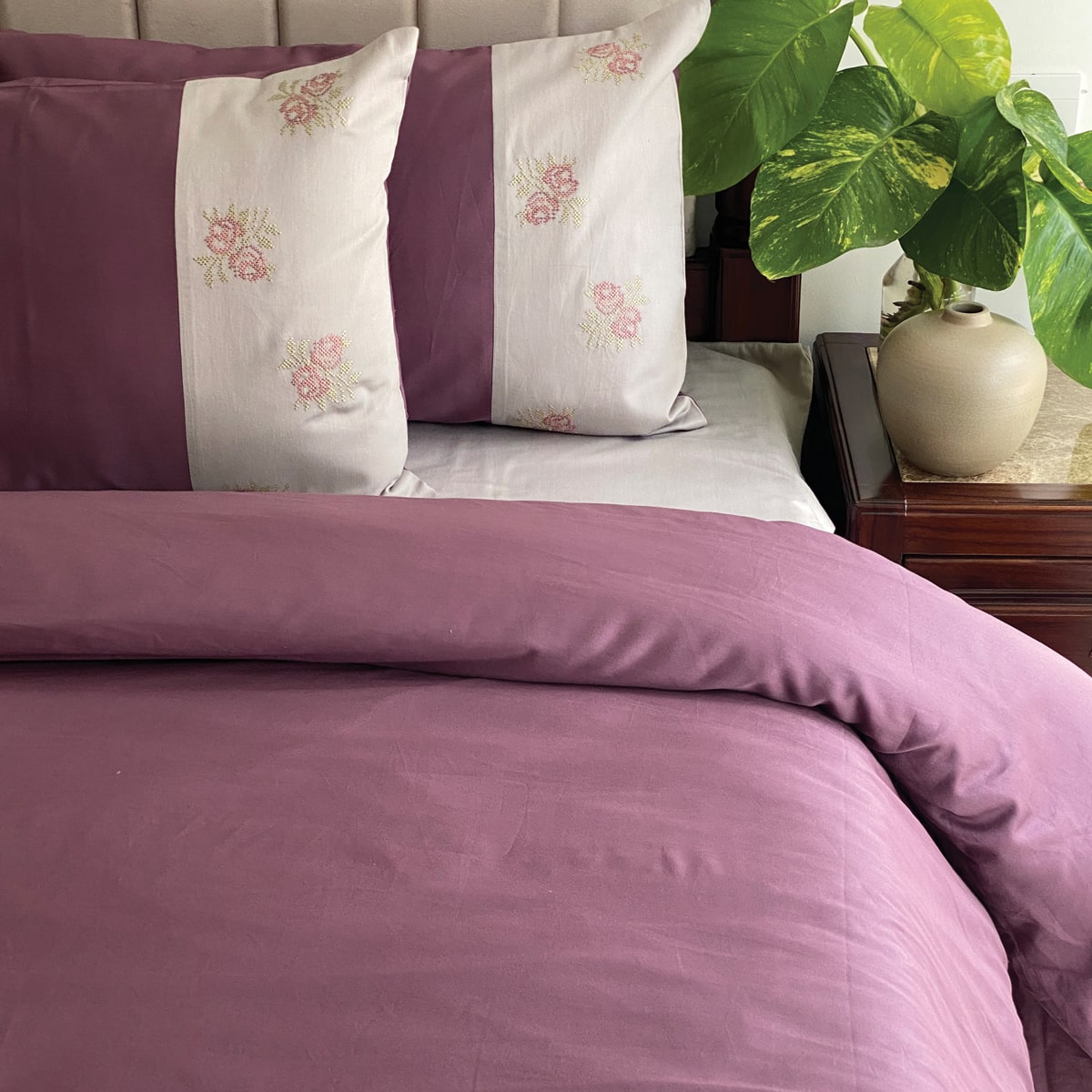 Rosella Grey and Mauve Mesmeric Duvet Cover Set