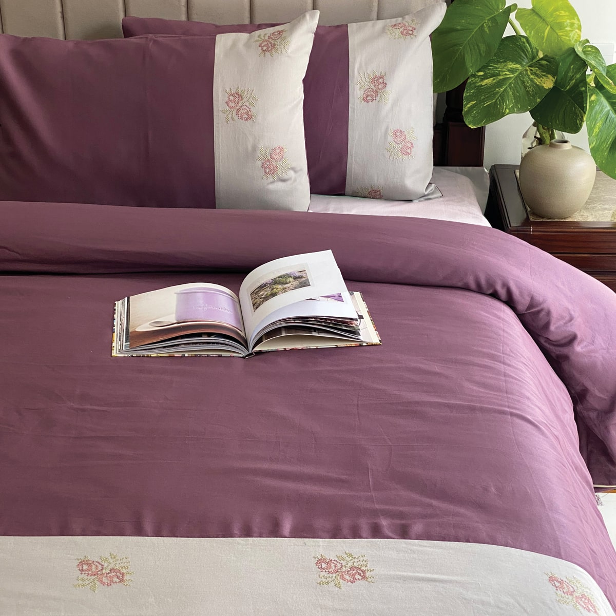 Rosella Grey and Mauve Mesmeric Duvet Cover Set