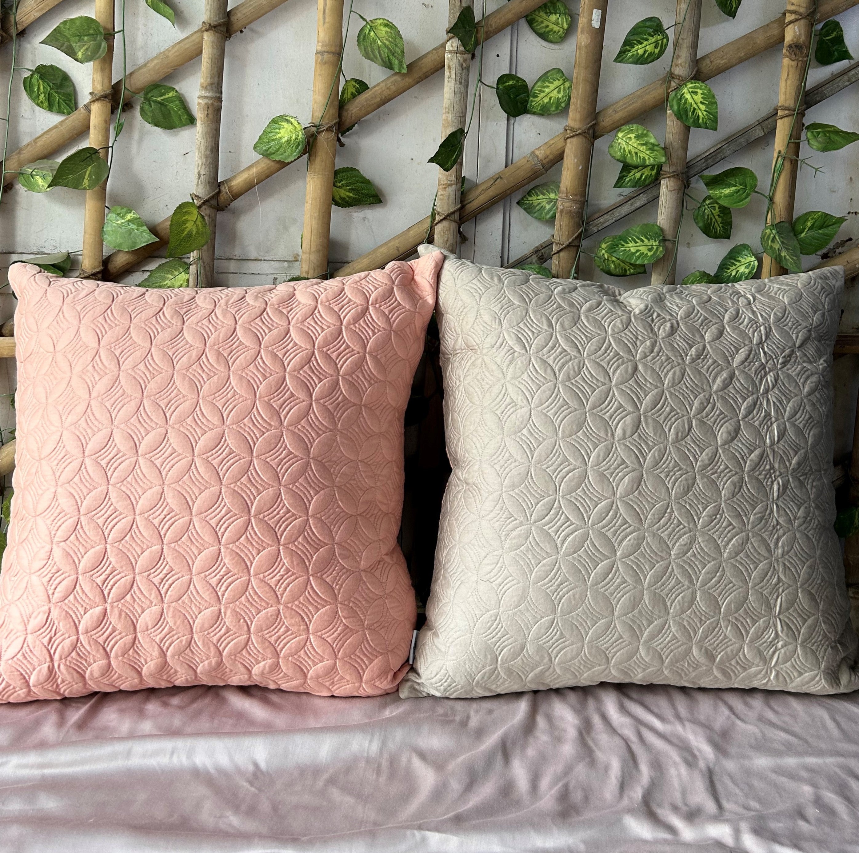 Coral and Beige Quilted Reversible Cotton Euro Sham