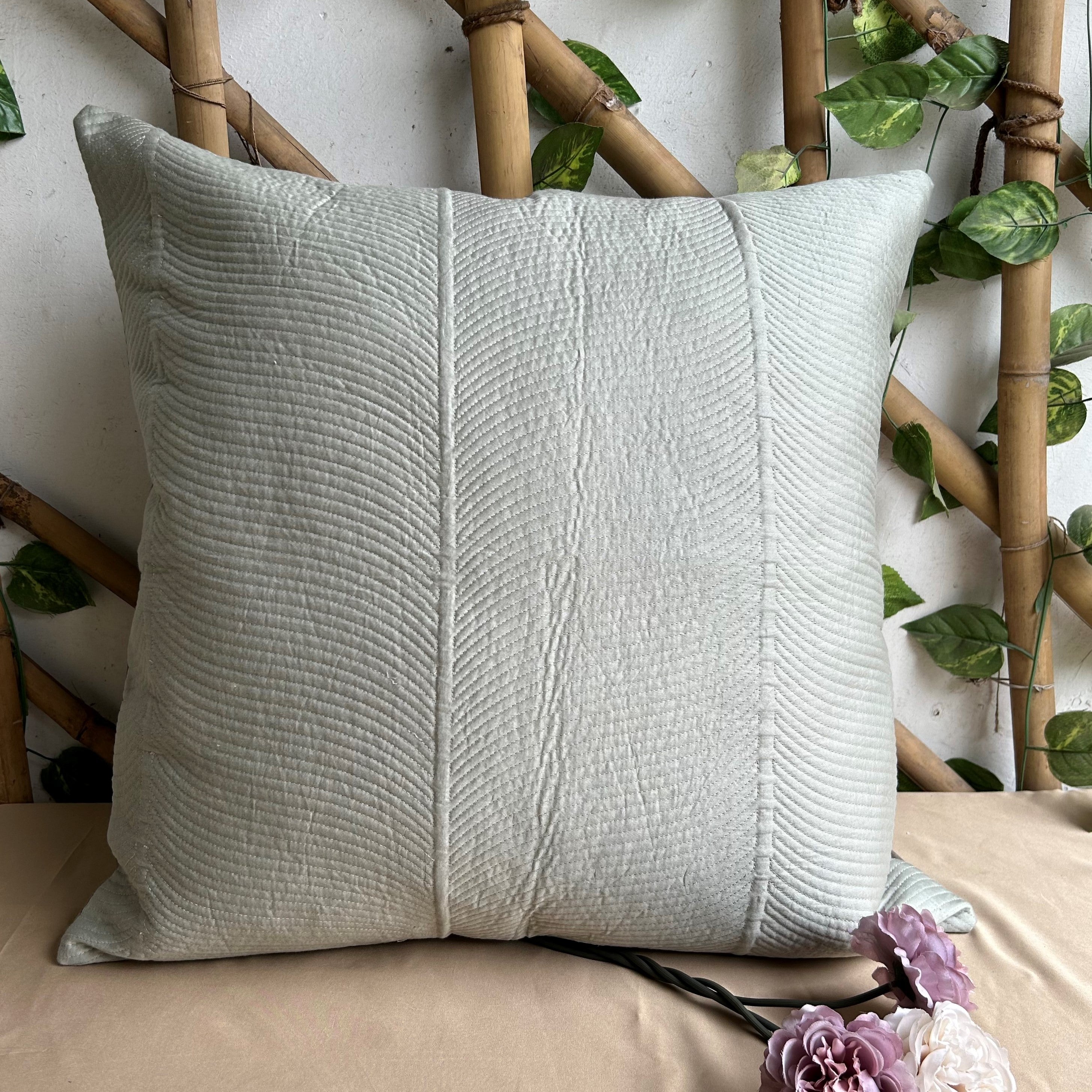 Rosette Sage Green Quilted Cotton Euro Sham