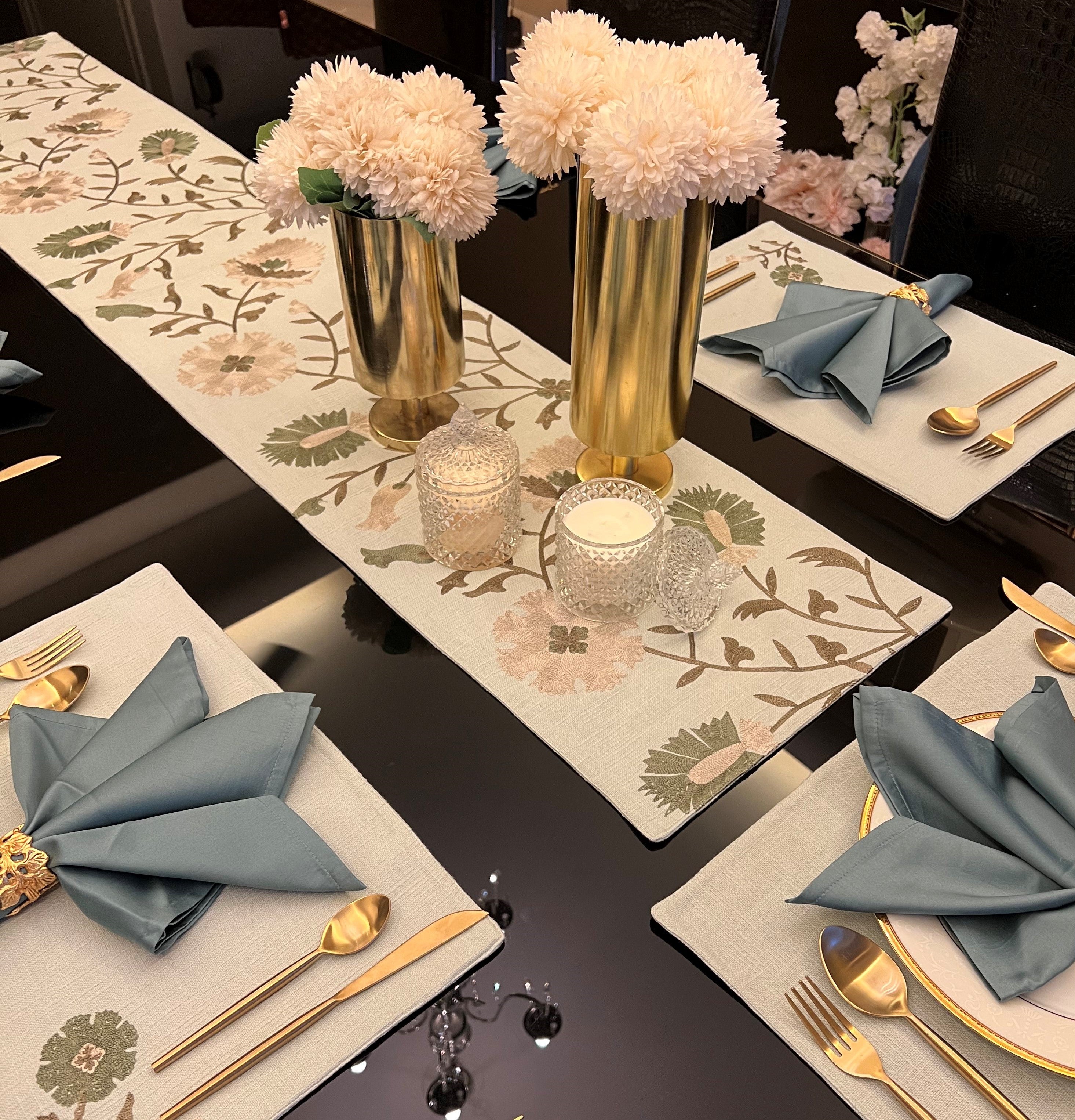 Floral Sage Green Table Runner