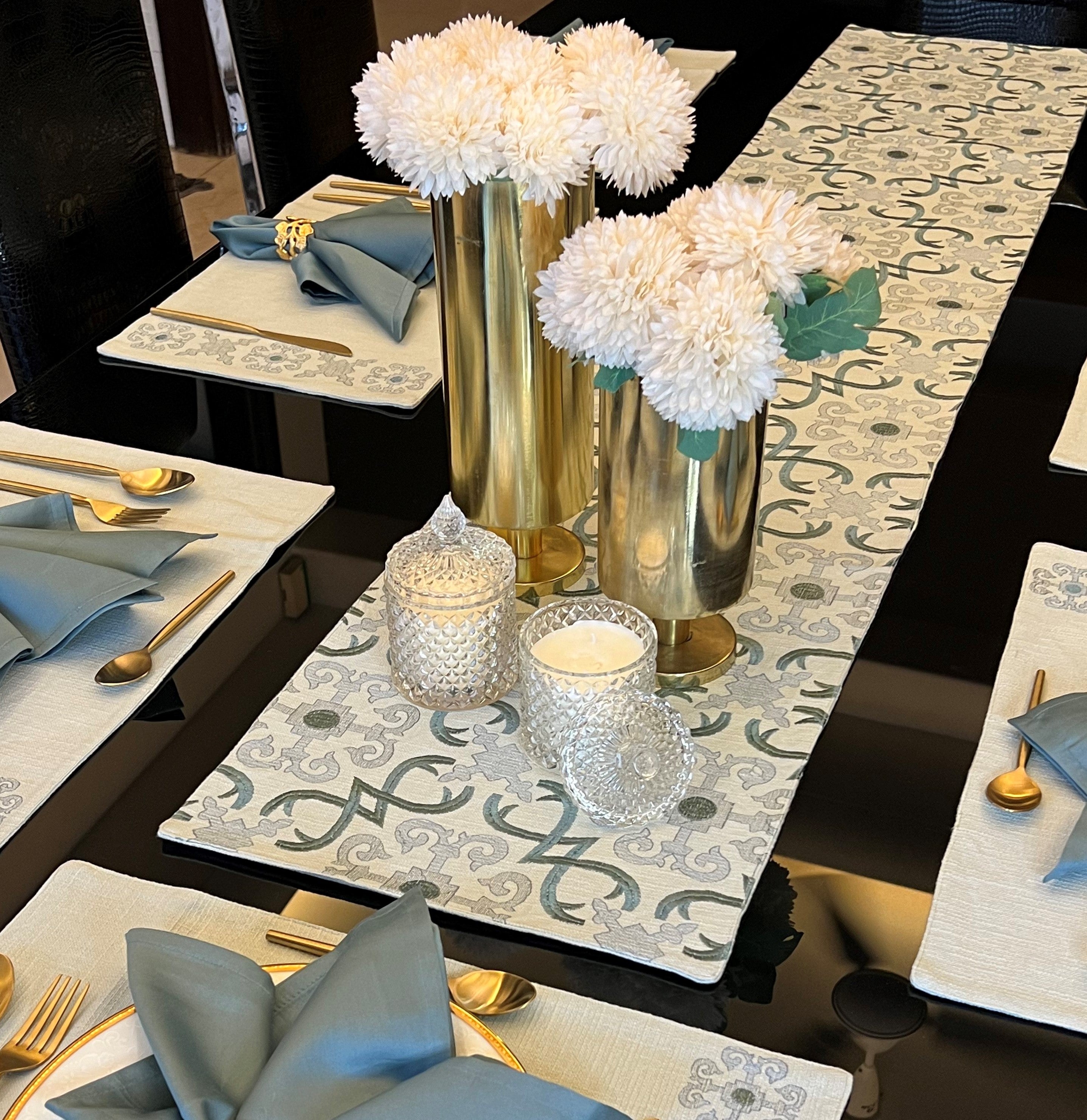 Geo Sage Green Table Runner