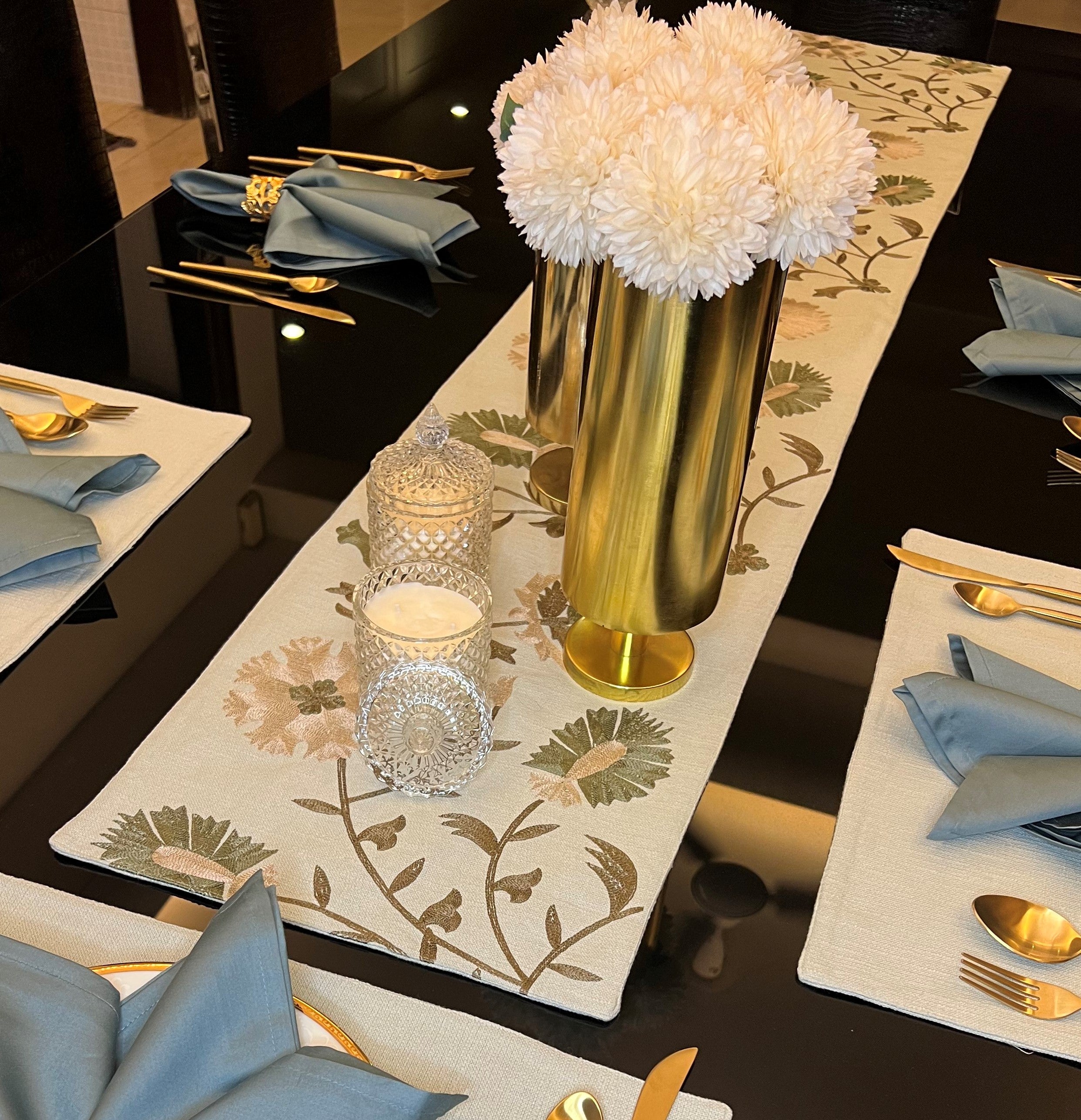 Floral Sage Green Table Runner