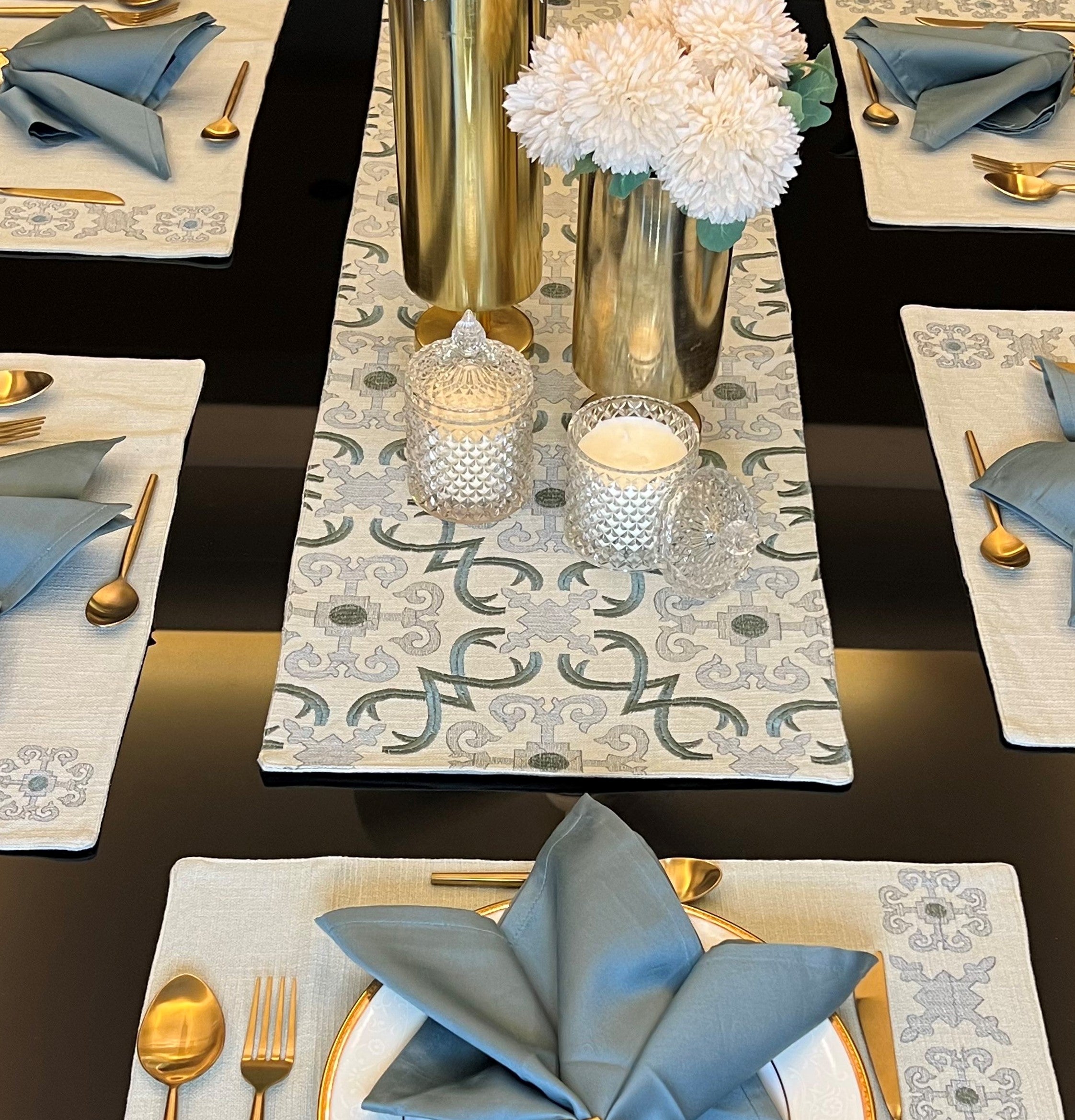 Geo Sage Green Table Runner