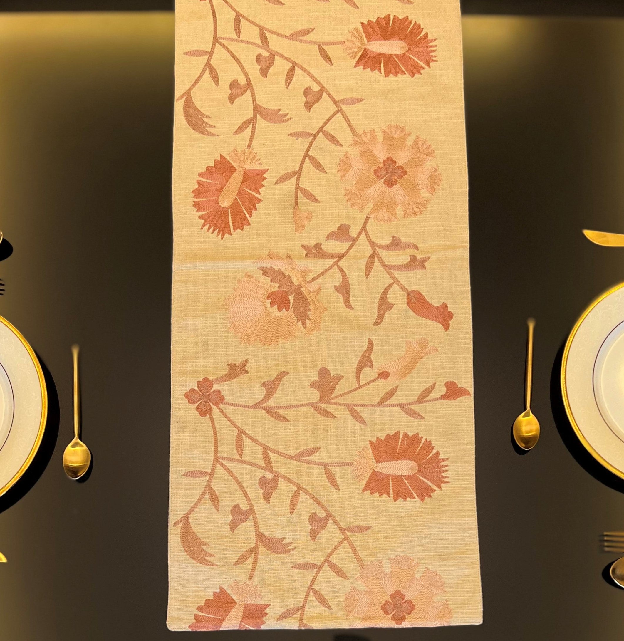 Floral Beige Table Runner