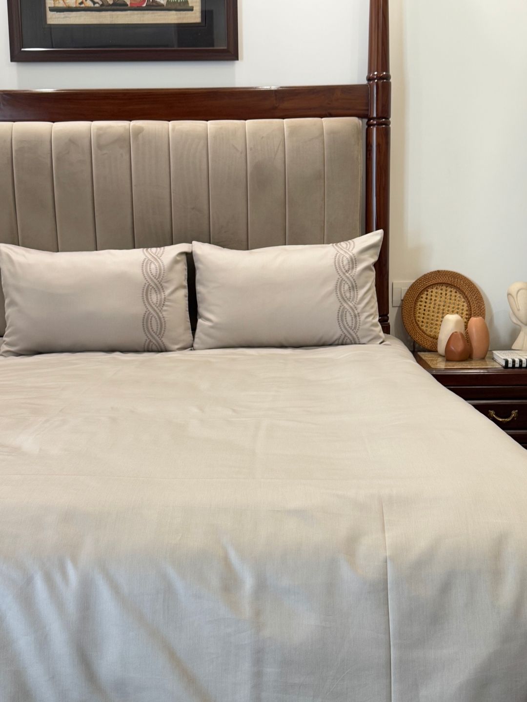 1000TC Cotton Rich Lily Beige Syona Bedsheet Set
