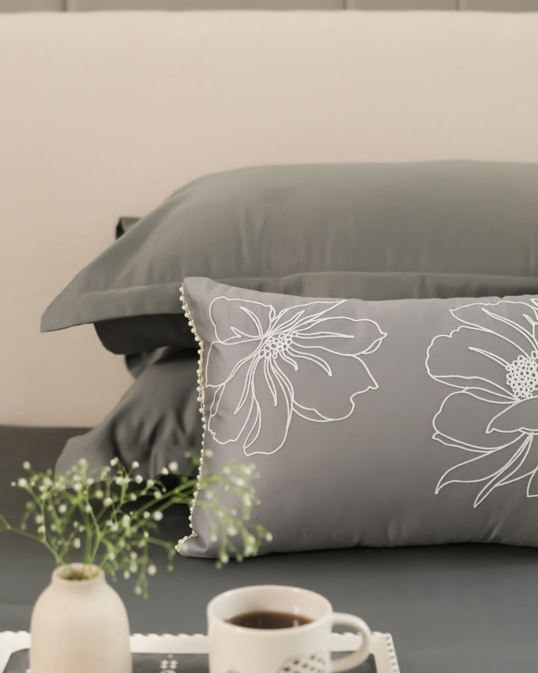 Blume Dark Grey 1000TC Cotton Rich Lorenza Bedsheet Set in Gift Box (5 PC Set)