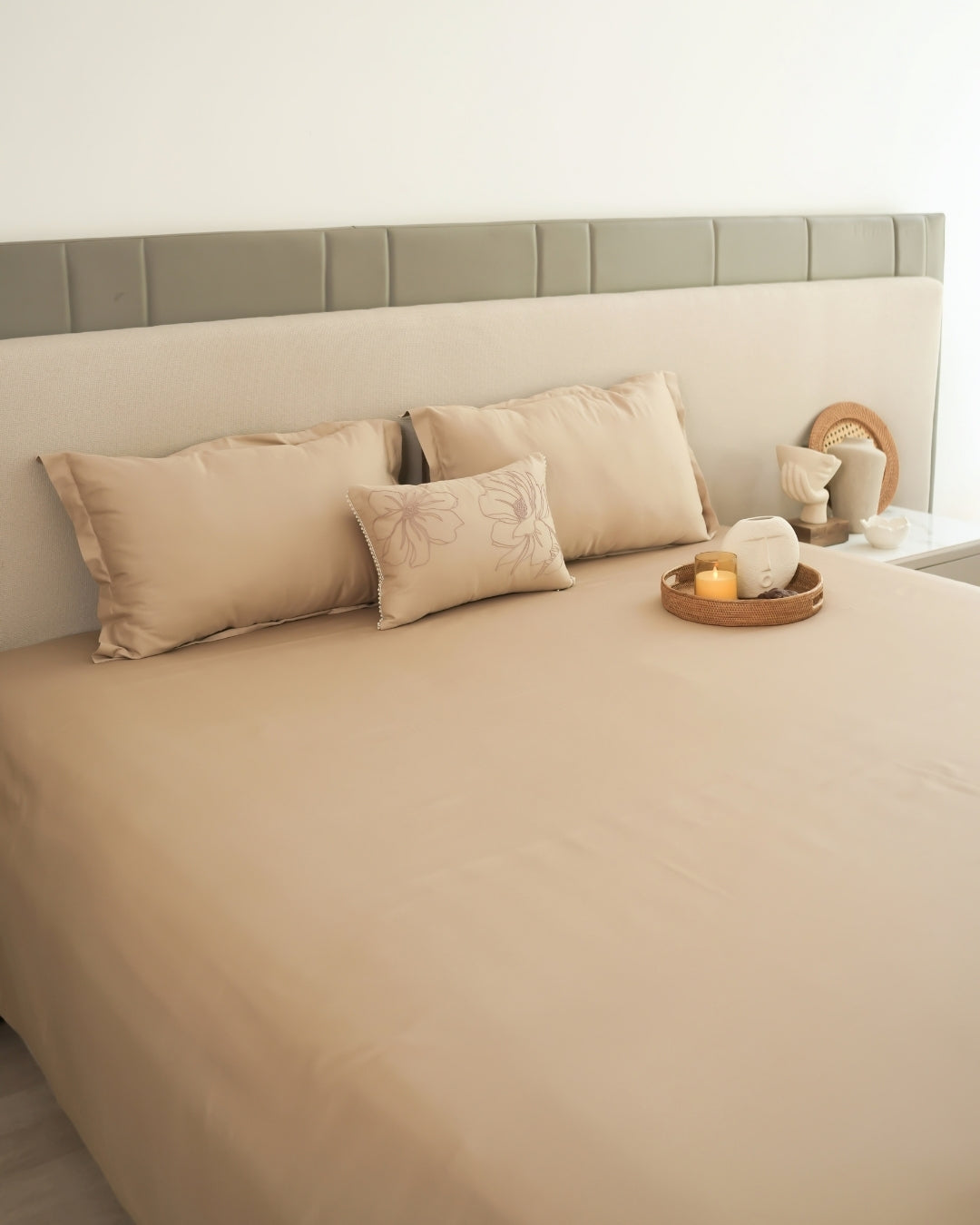 Blume Sand 1000TC Cotton Rich Lorenza Bedsheet Set in Gift Box (5 PC Set)