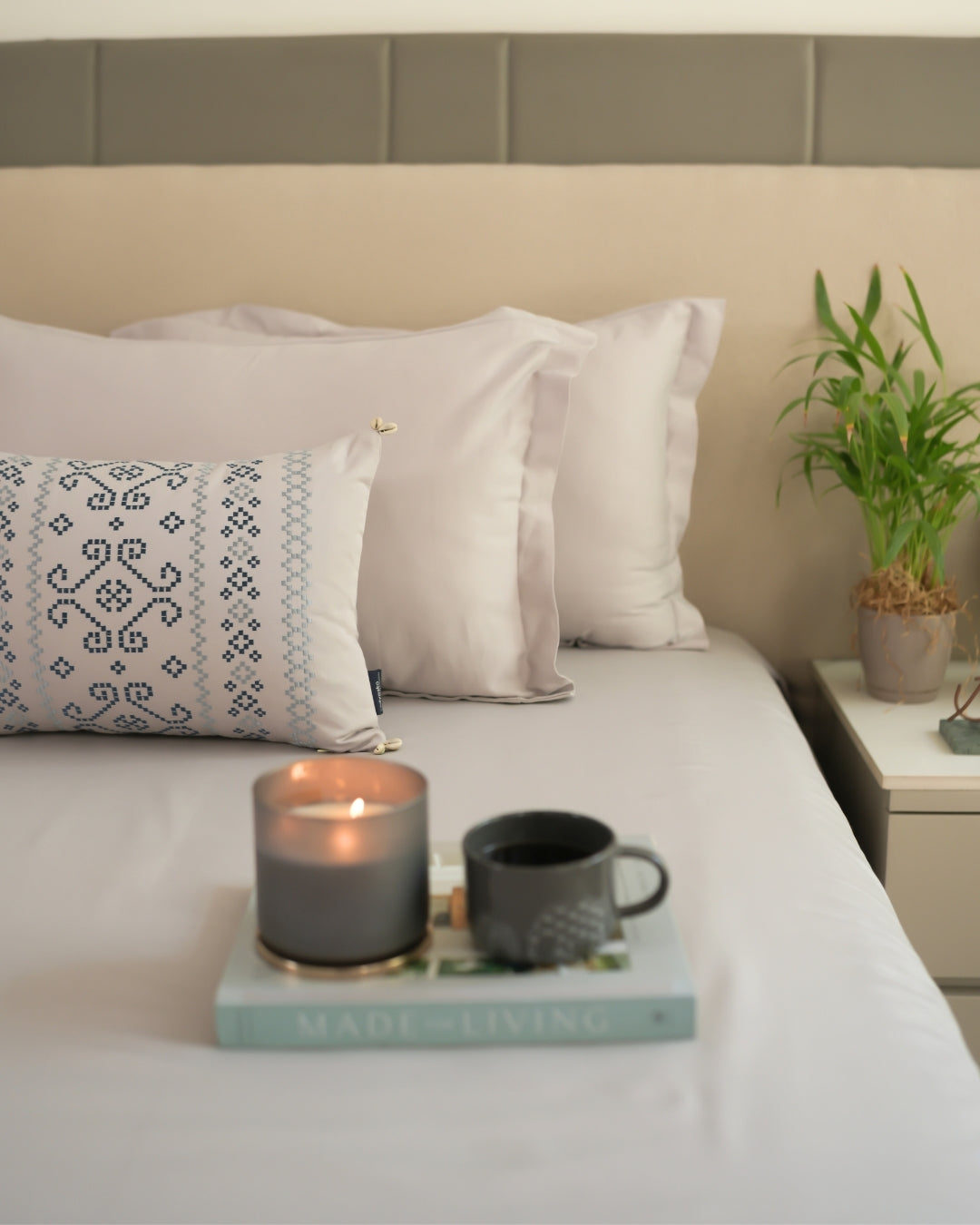 Keya Grey 1000TC Cotton Rich Lorenza Bedsheet Set in Gift Box (5 PC Set)