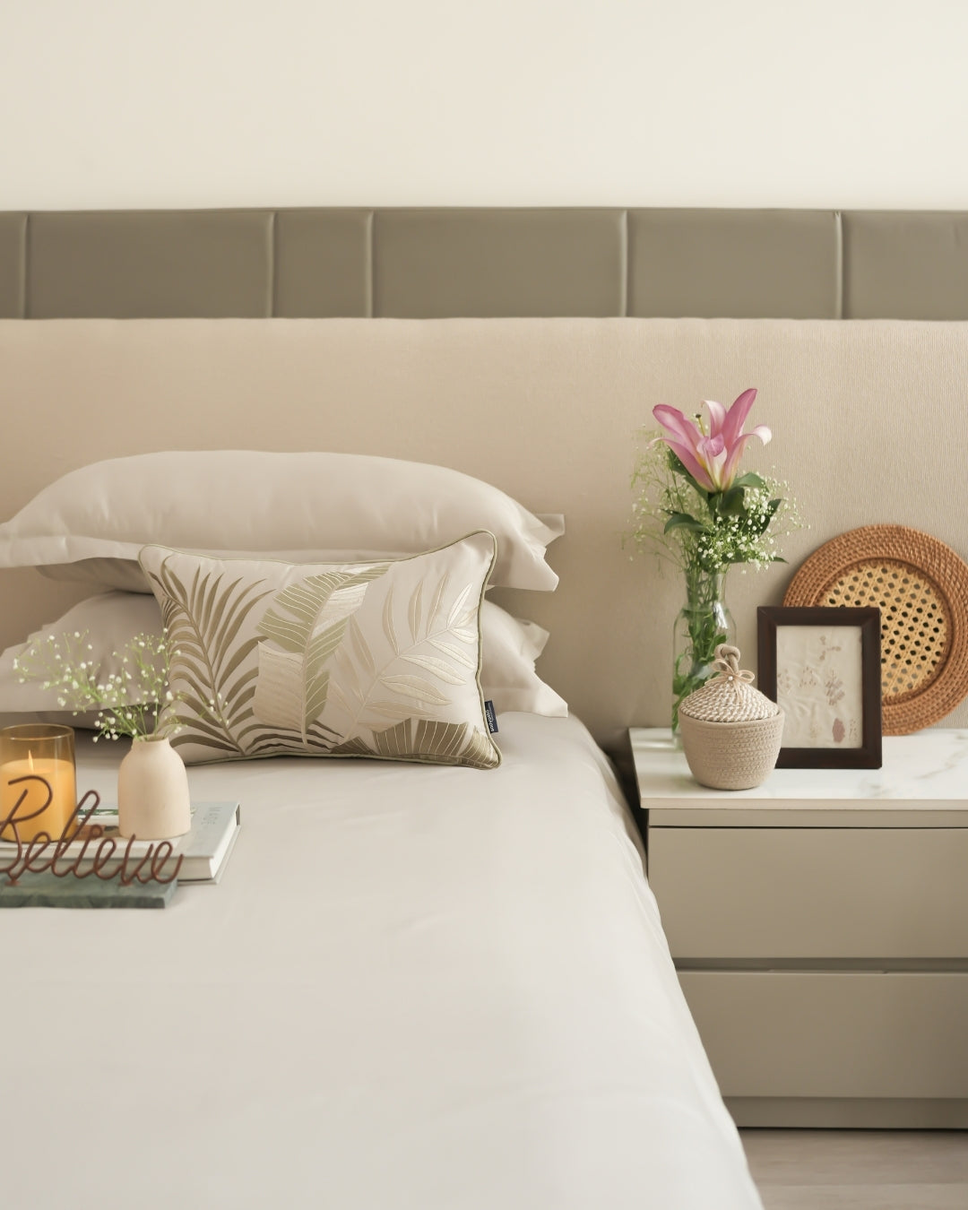 Palmea Beige 1000TC Cotton Rich Lorenza Bedsheet Set in Gift Box (5 PC Set)