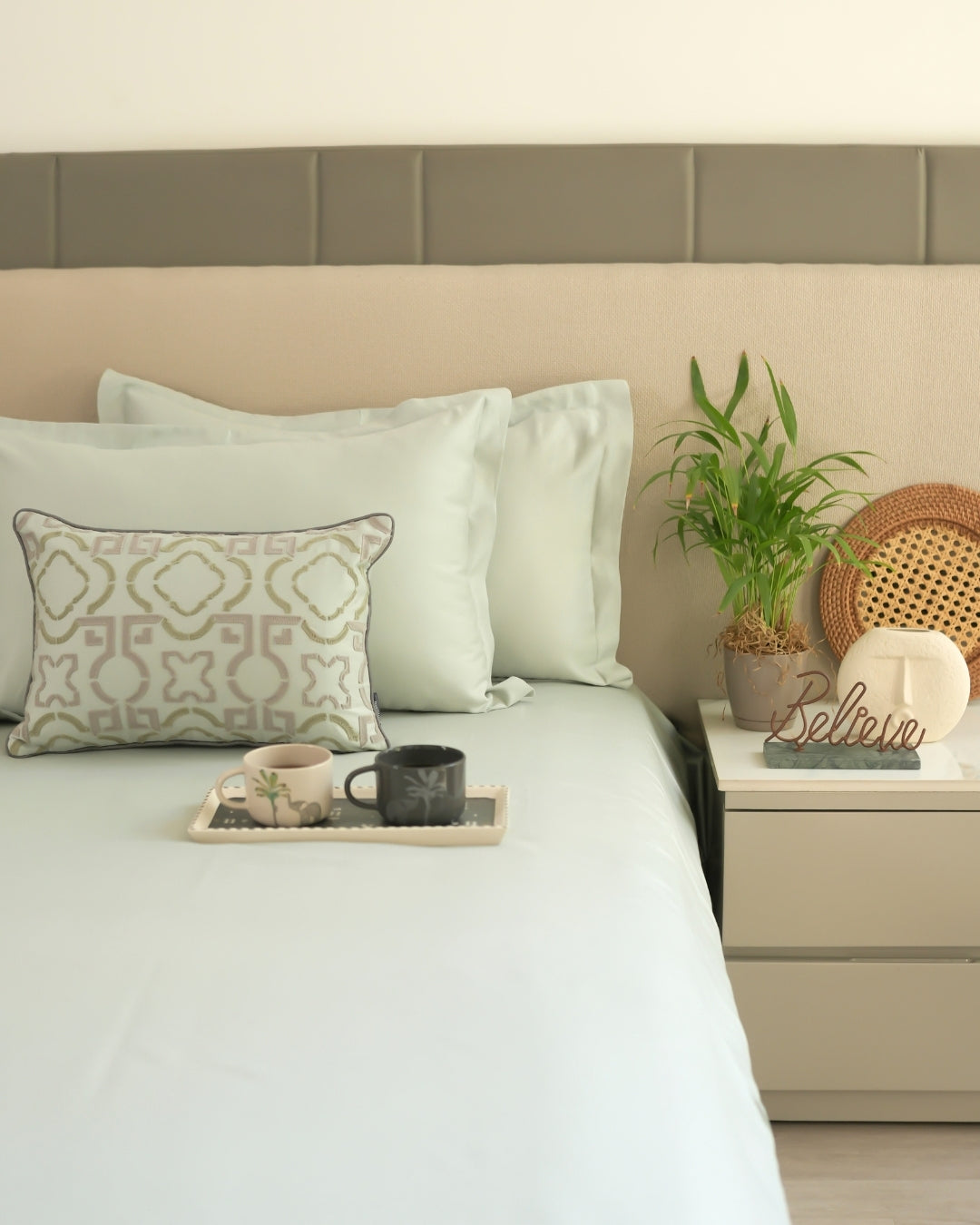 Zyra Sage Green 1000TC Cotton Rich Lorenza Bedsheet Set in Gift Box (5 PC Set)