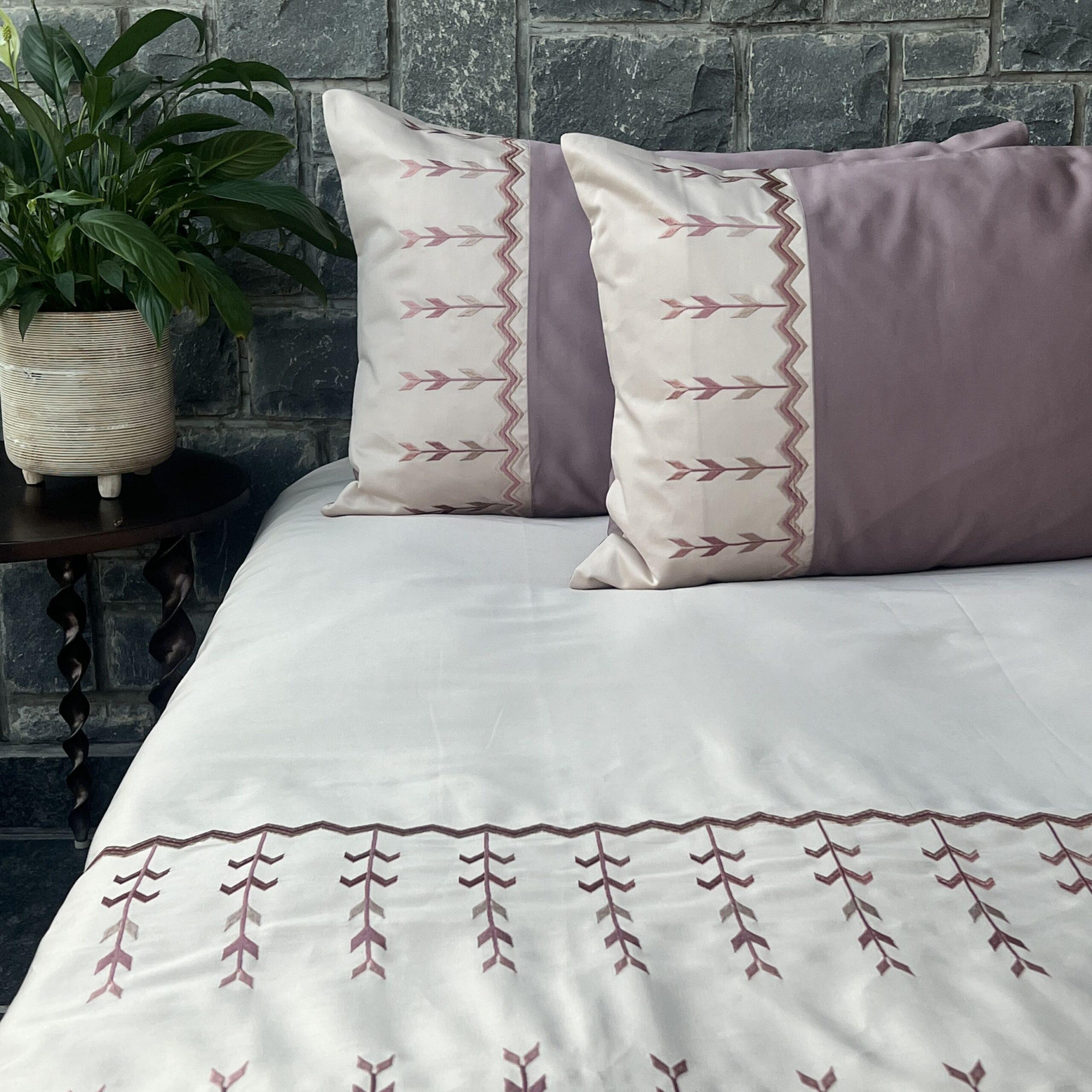 Aero Buff and Old Rose Embroidered Bedsheet Set