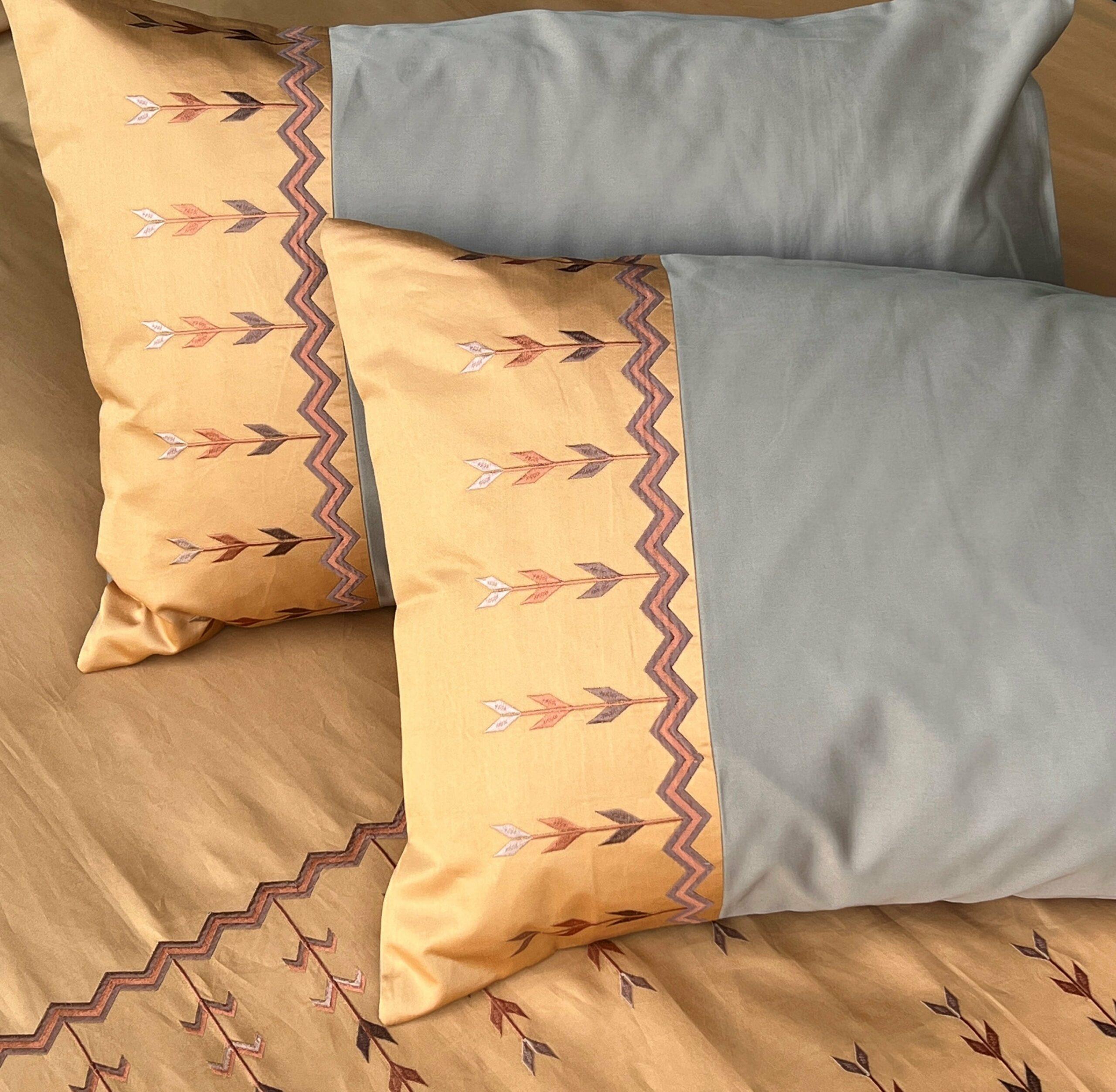 Aero Honey Mustard and Mocha Embroidered Bedsheet Set