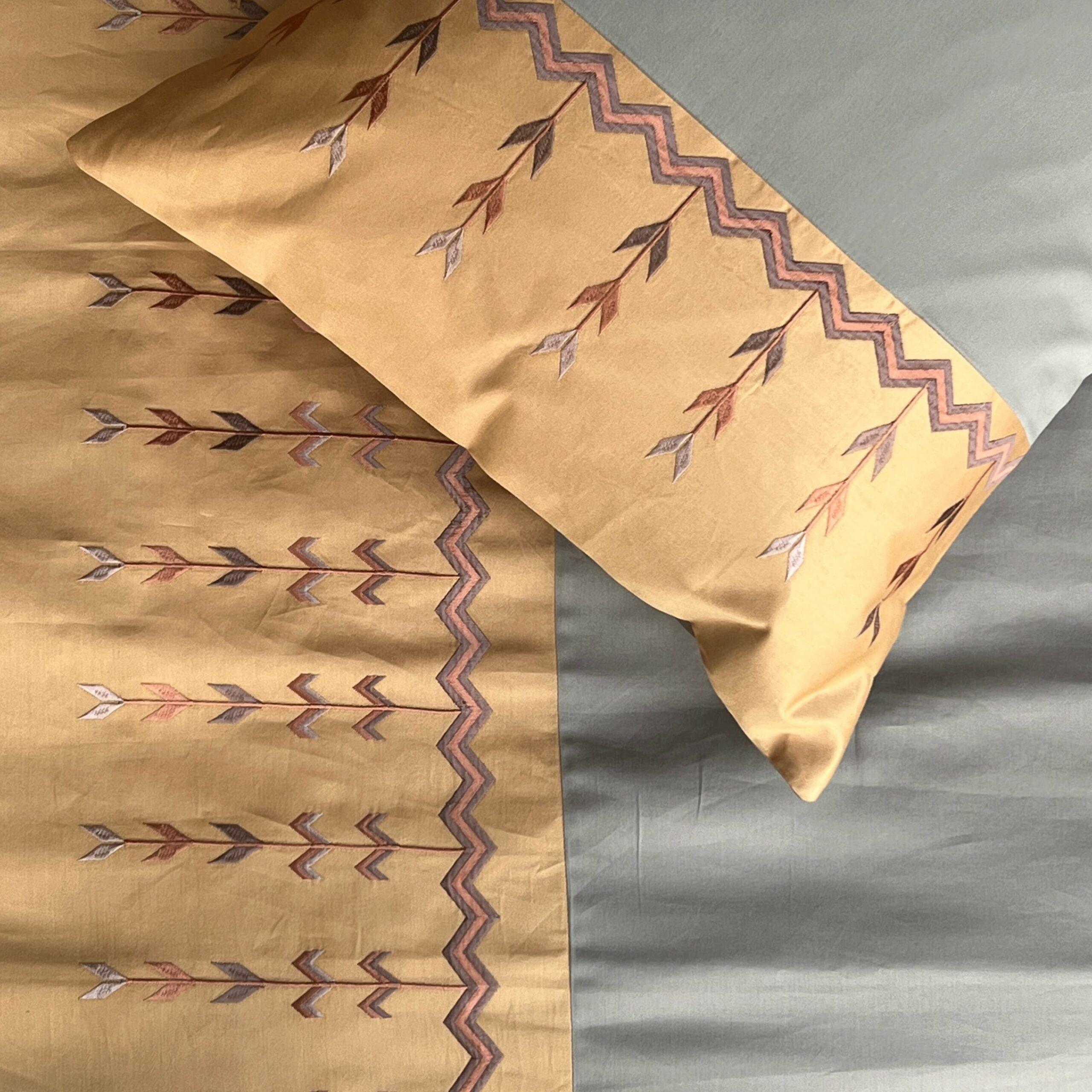 Aero Honey Mustard and Mocha Embroidered Bedsheet Set