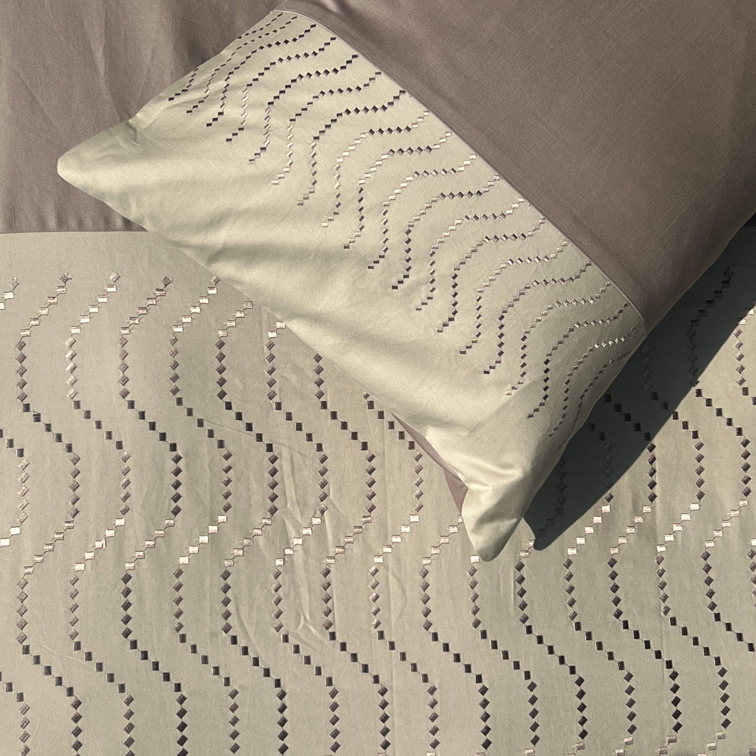 Elvis Mocha and Beige Cotton Embroidered Pillow Covers (Set of 02)