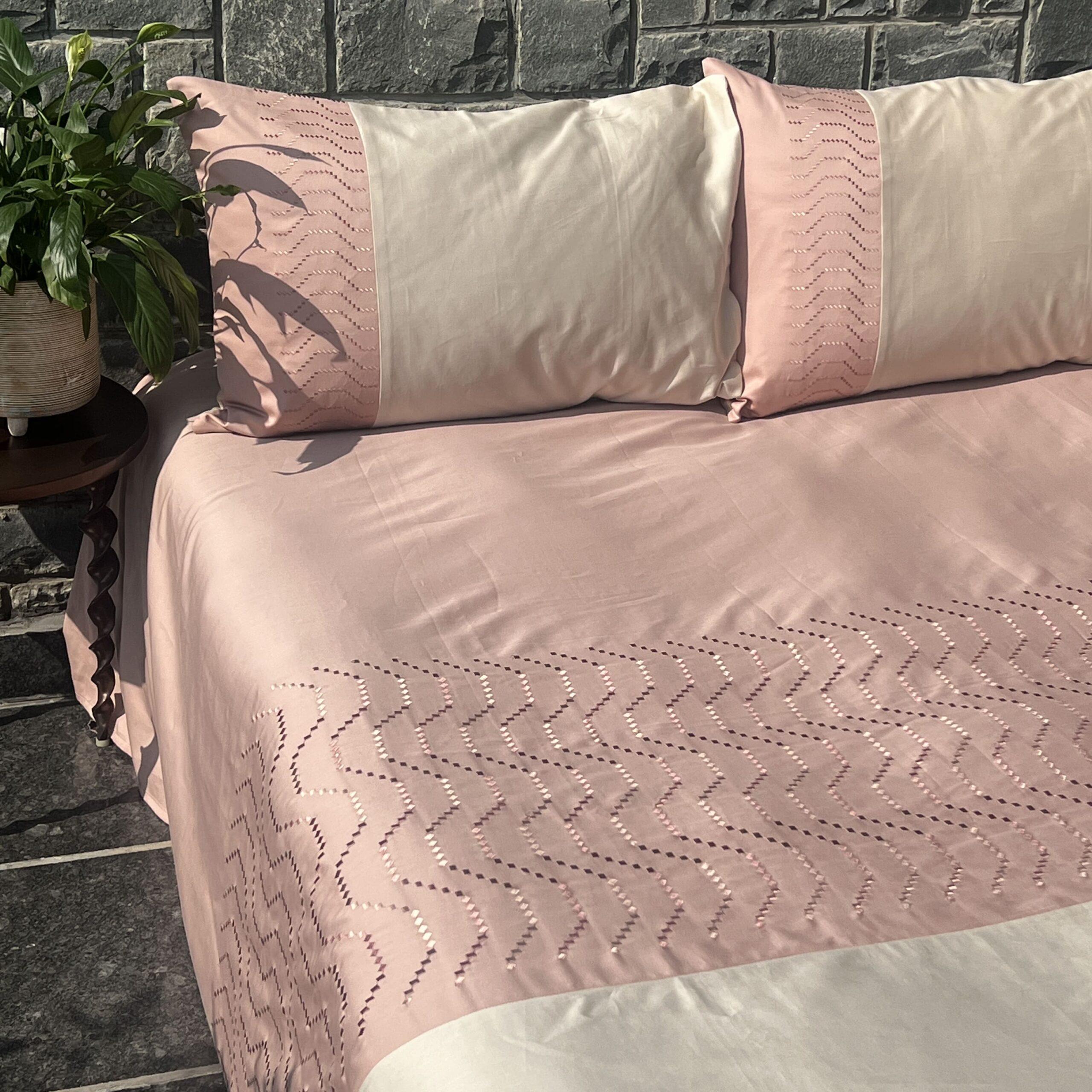 Elvis Rose and Oats Beige Embroidered Bedsheet Set