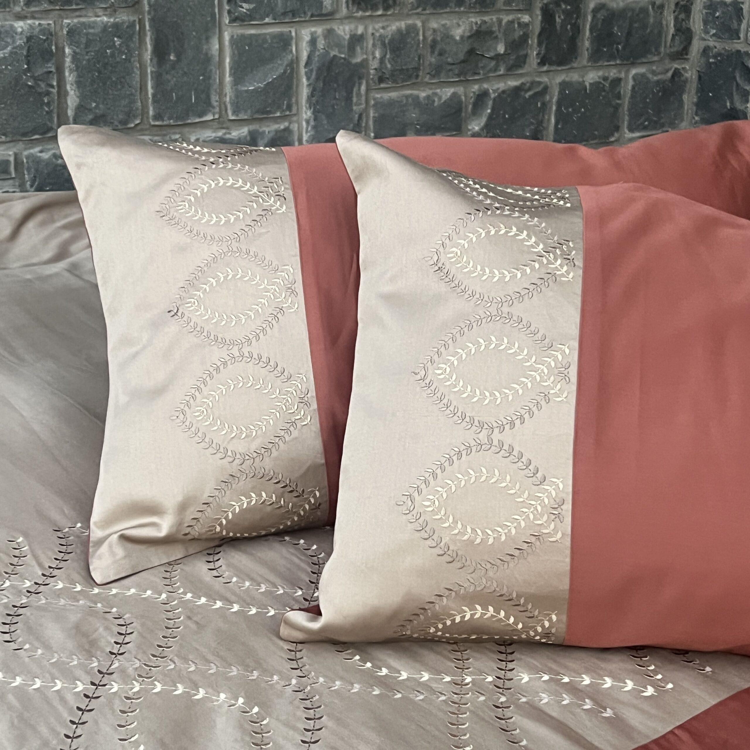 Exon Sand and Terracotta Embroidered Bedsheet Set