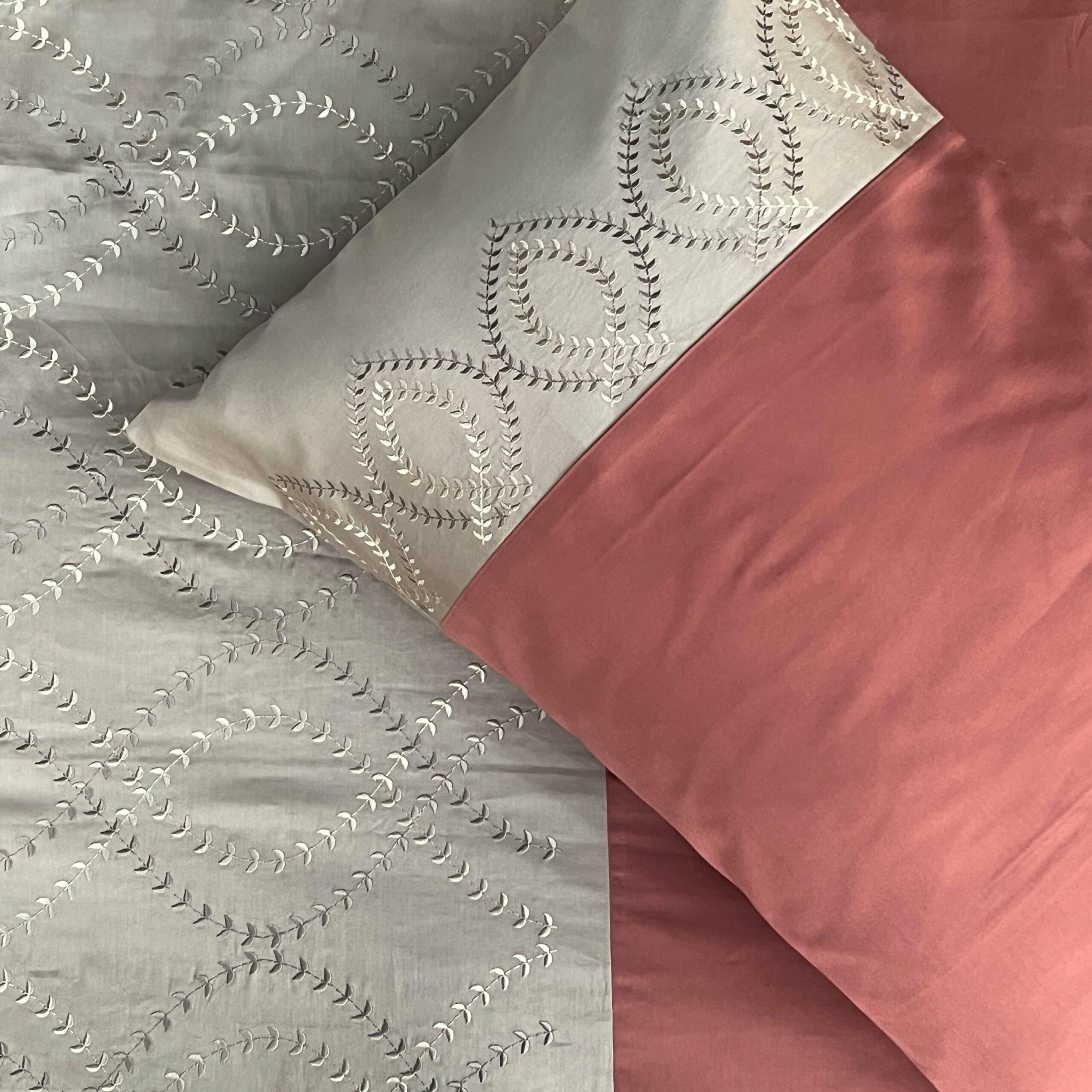 Exon Sand and Terracotta Embroidered Bedsheet Set