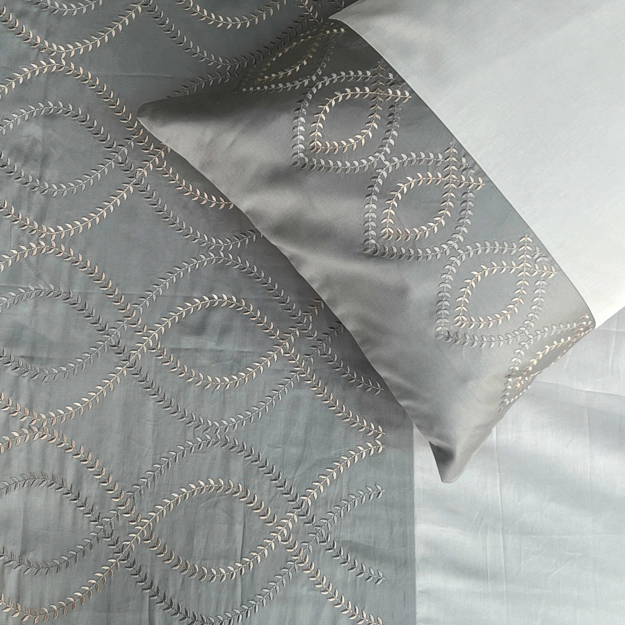 Exon Slate and Pearl Grey Embroidered Bedsheet Set