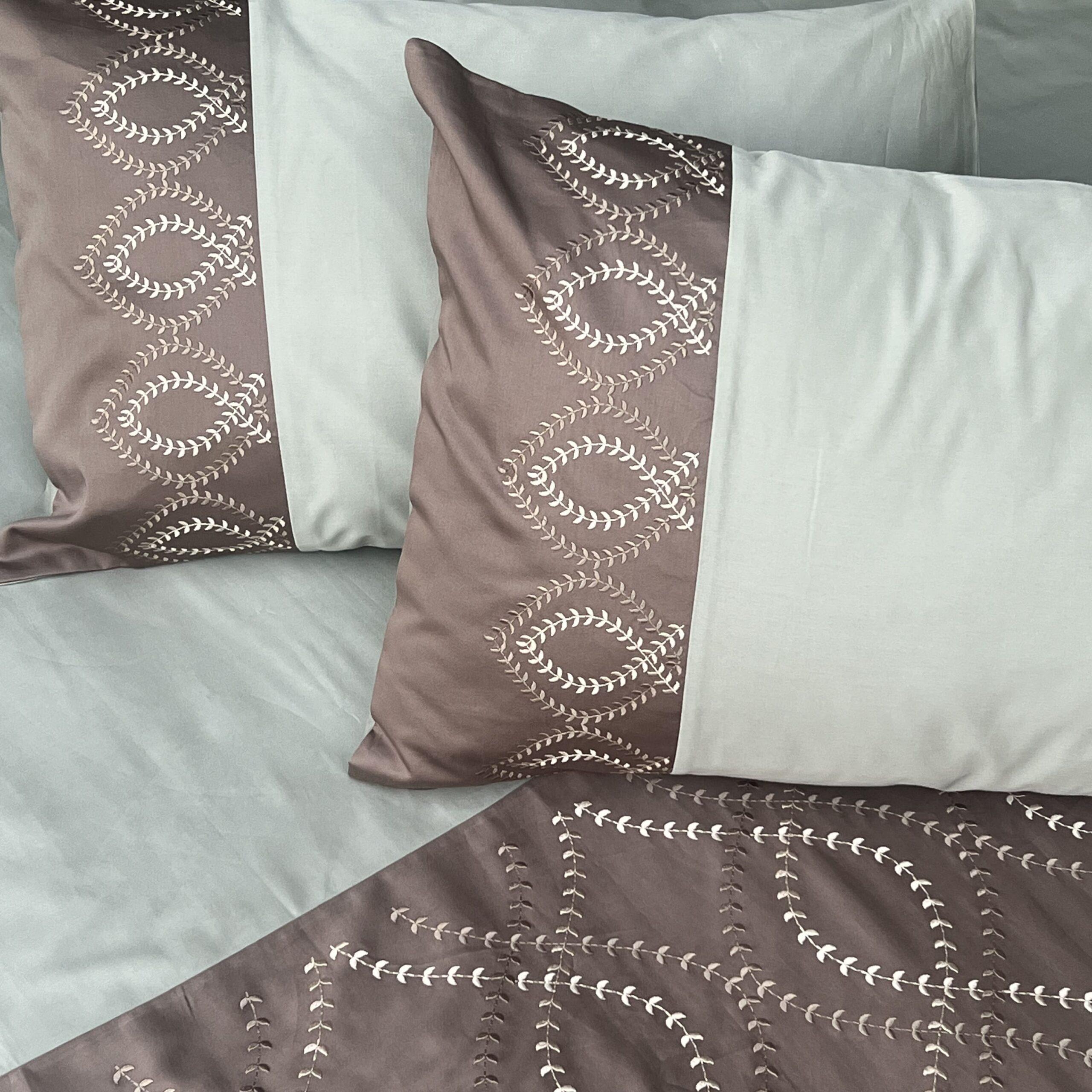 Exon Sage Green and Taupe Embroidered Bedsheet Set