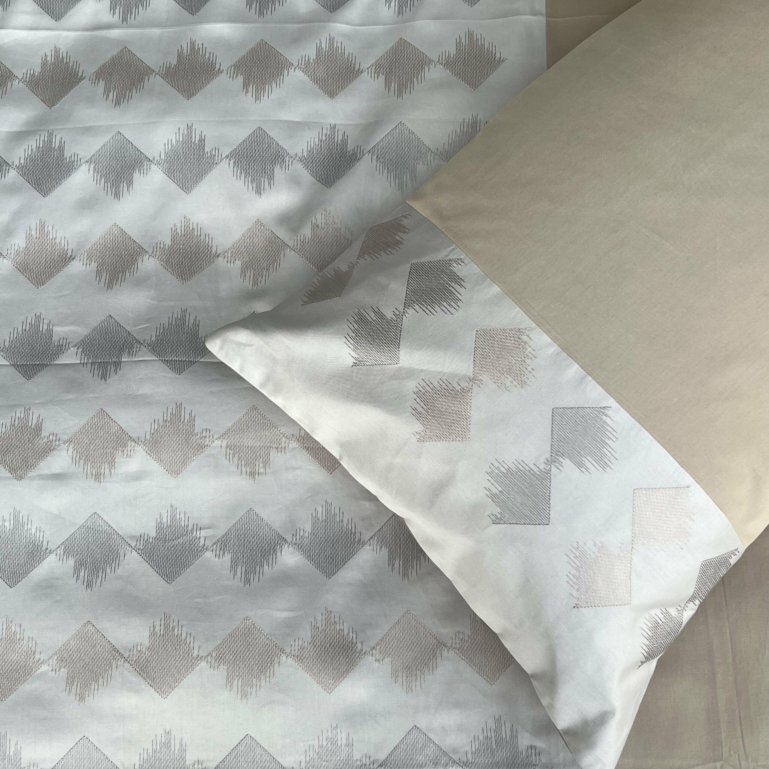 Peak Pearl Grey and Sand Embroidered Bedsheet Set