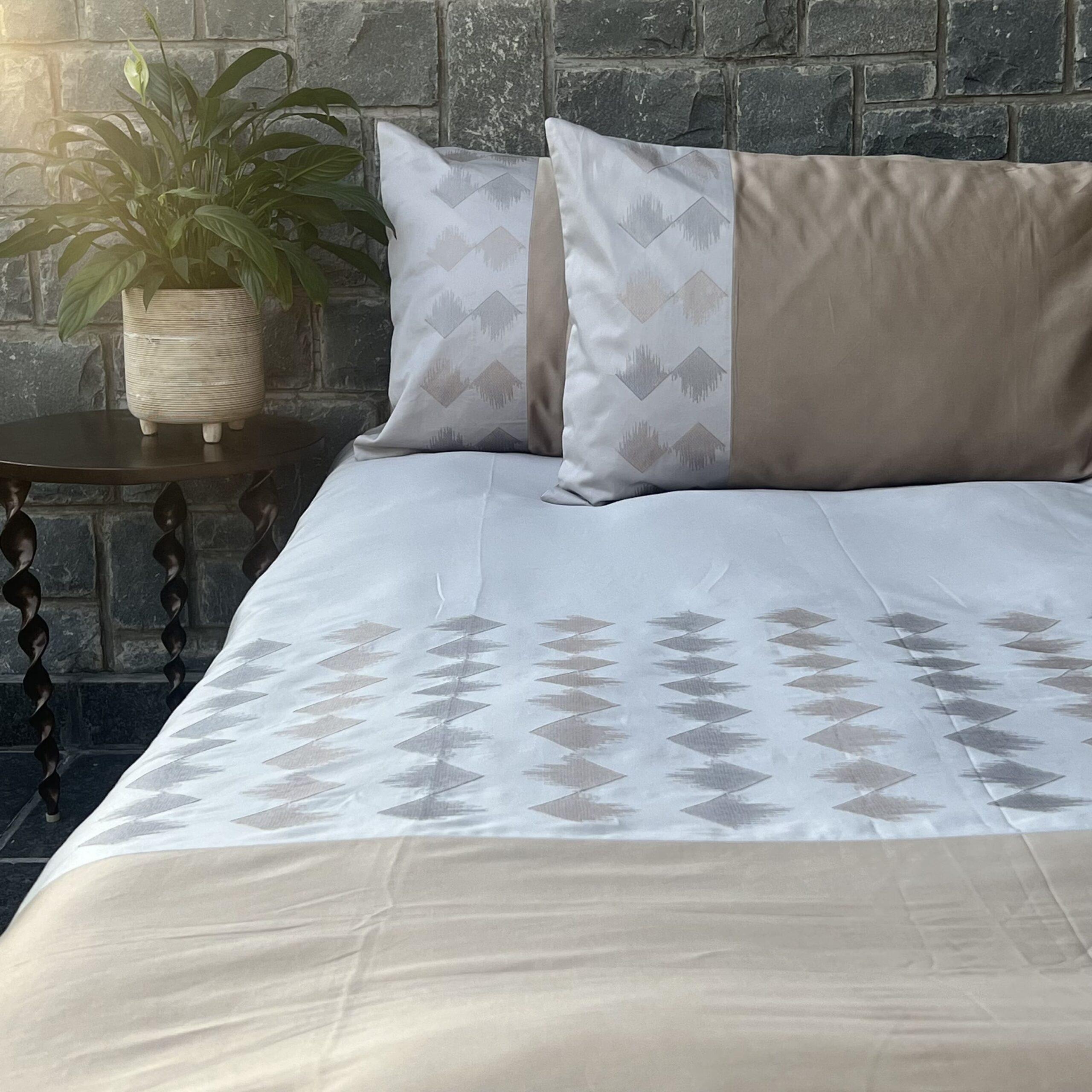Peak Pearl Grey and Sand Embroidered Bedsheet Set