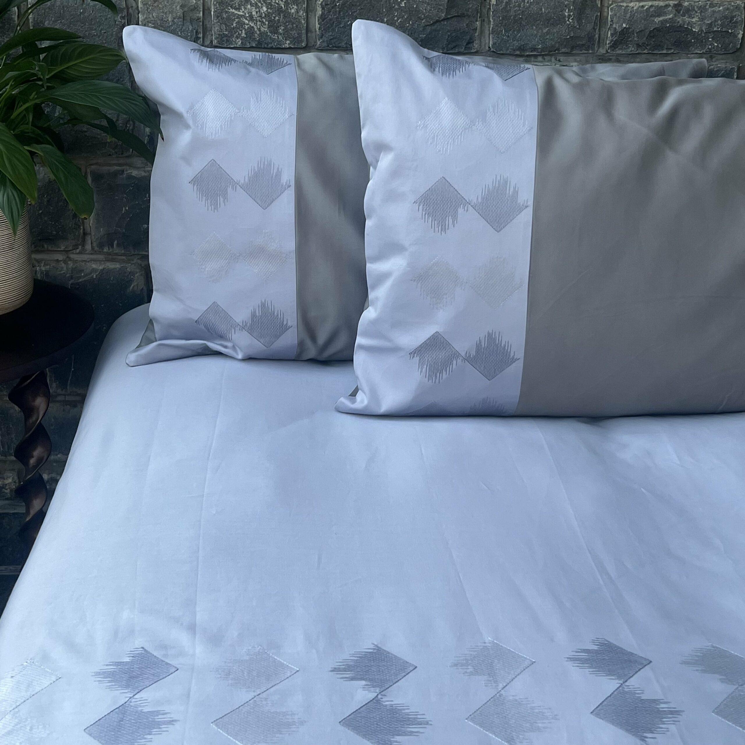 Peak Smoke Blue and Slate Embroidered Bedsheet Set