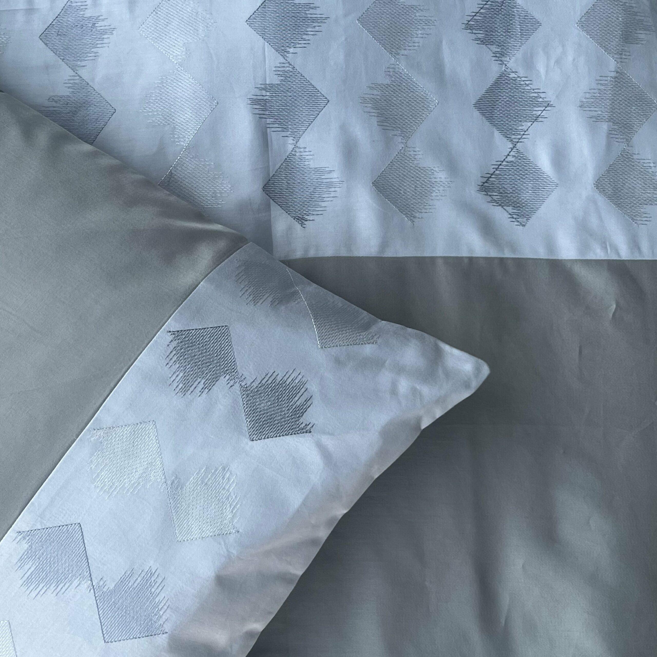 Peak Smoke Blue and Slate Embroidered Bedsheet Set