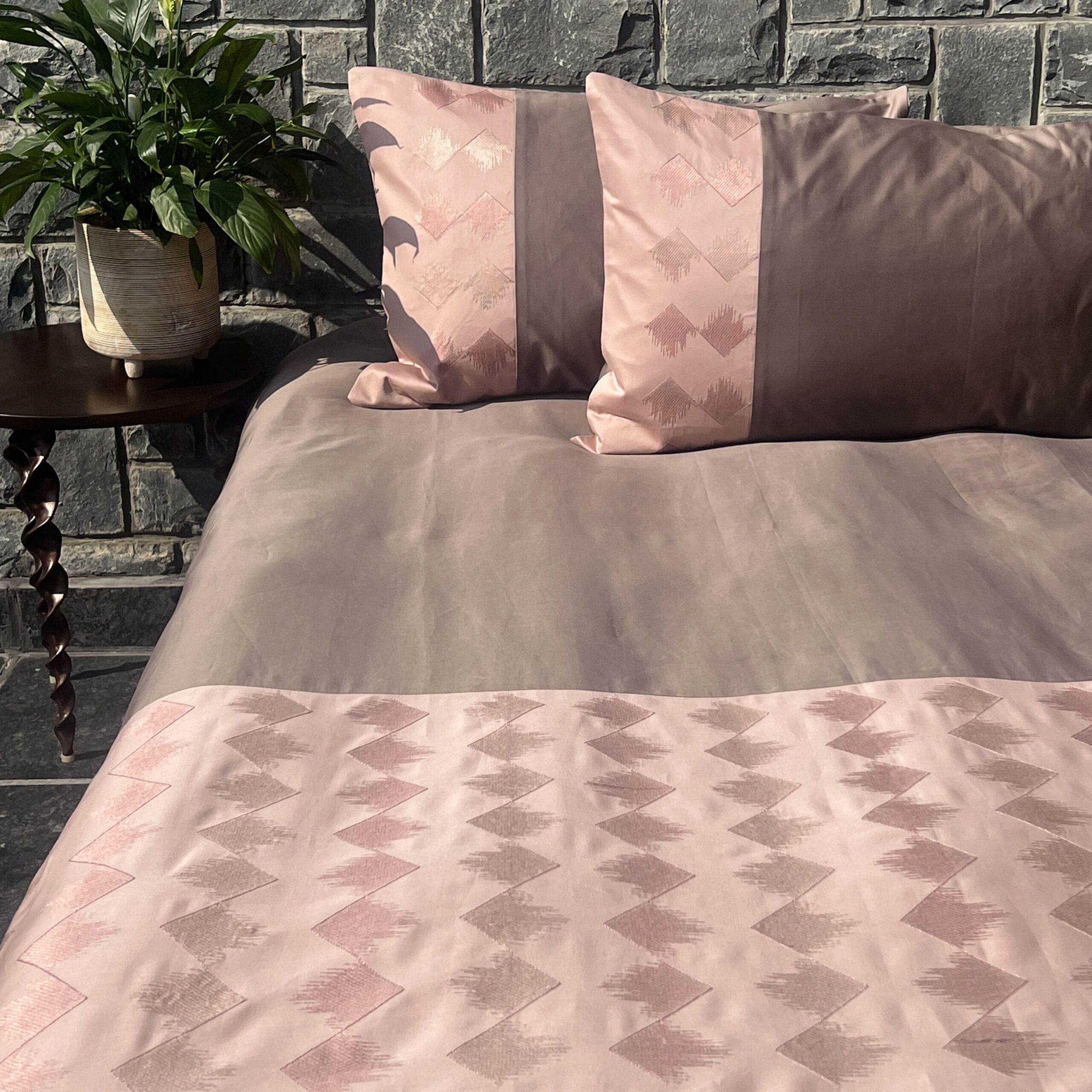 Peak Taupe and Rose Embroidered Bedsheet Set