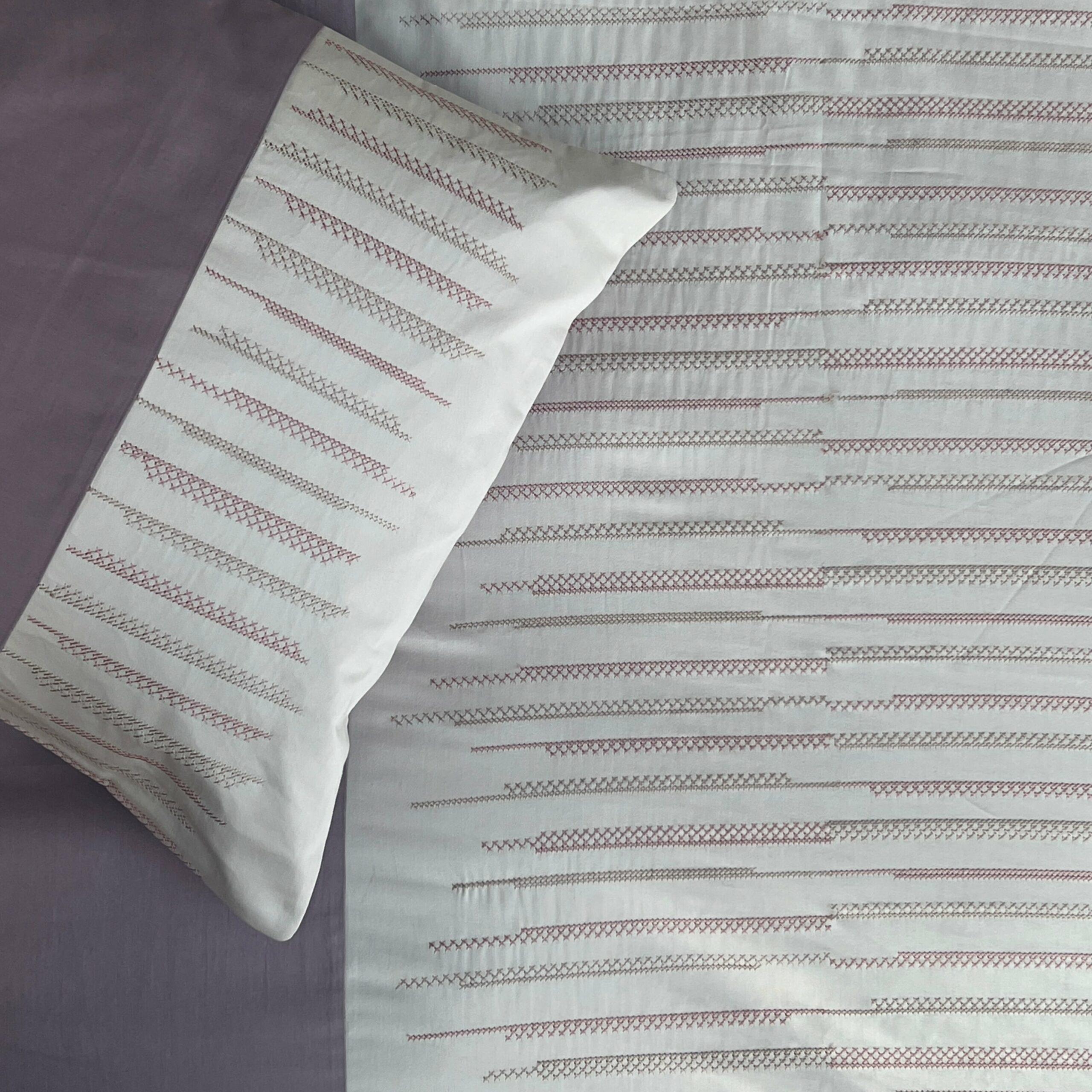 Speckle Old Rose and Buff Embroidered Bedsheet Set