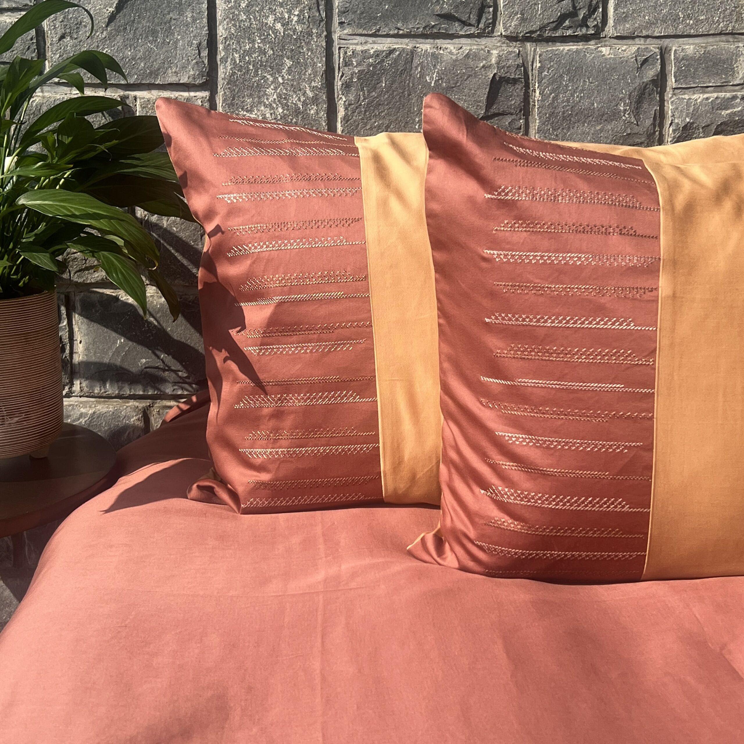 Speckle Terracotta and Honey Mustard Embroidered Bedsheet Set