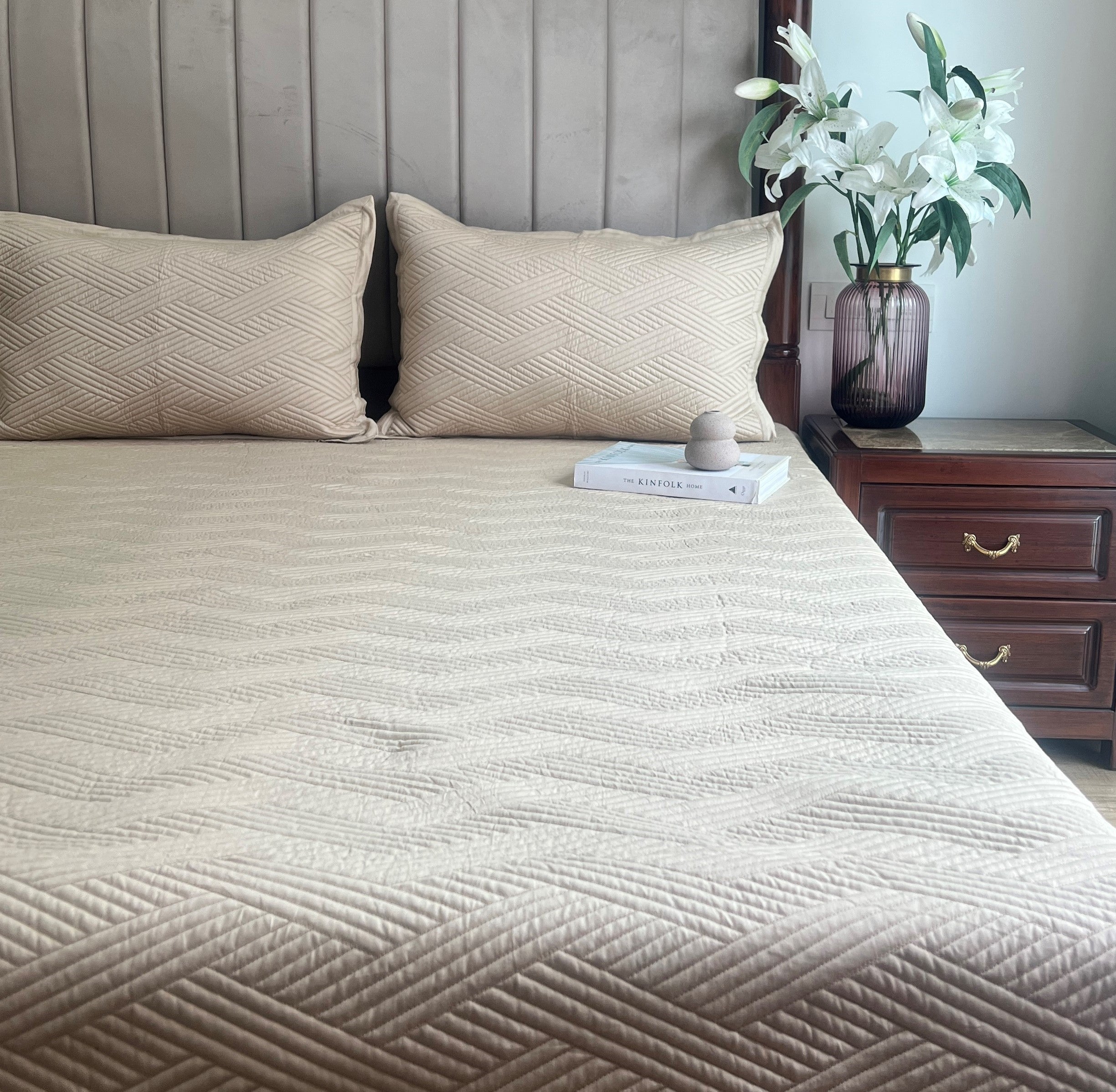 Beige Cancun Cotton Reversible Bedspread