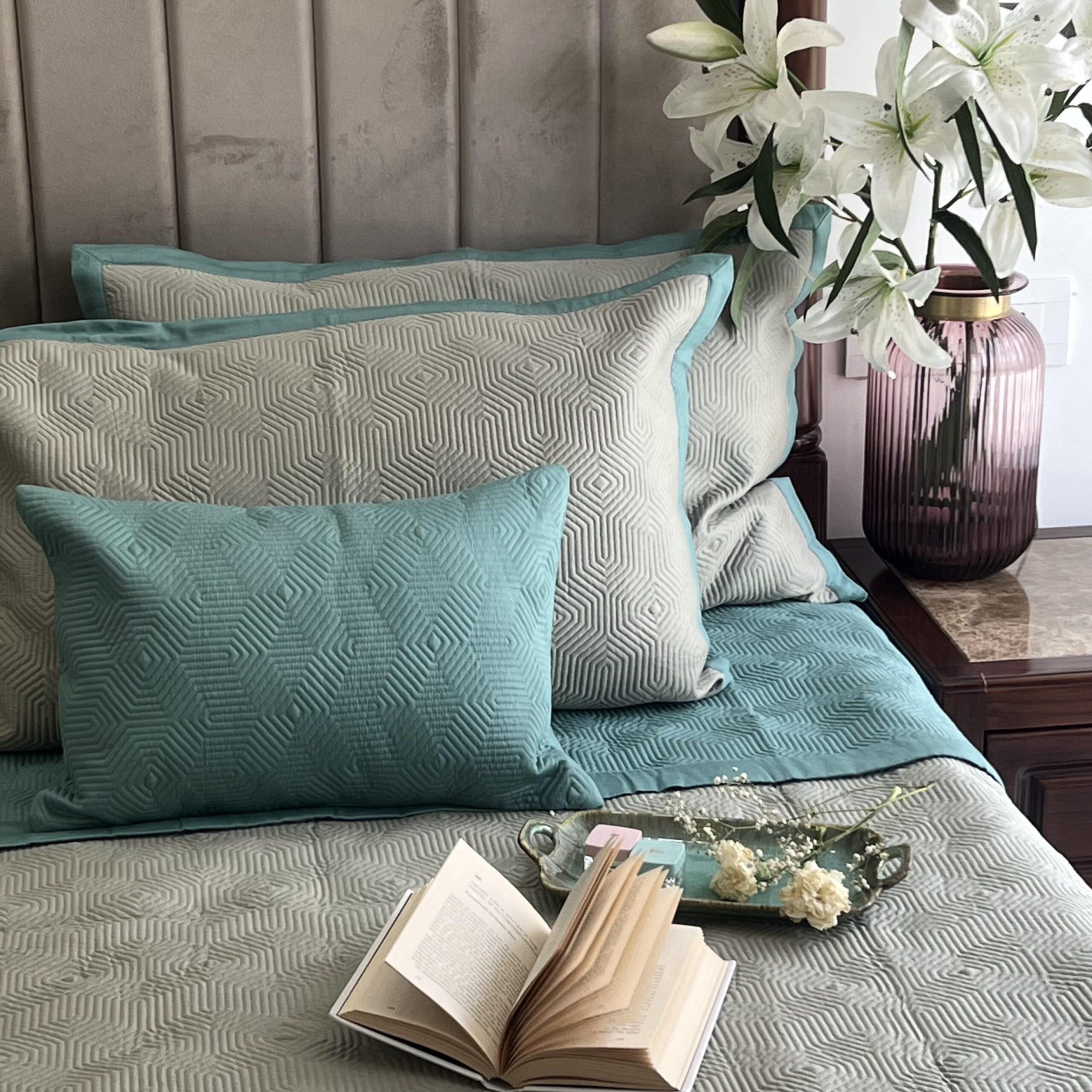 Sage Green and Turquoise Diaco Cotton Reversible Bedspread