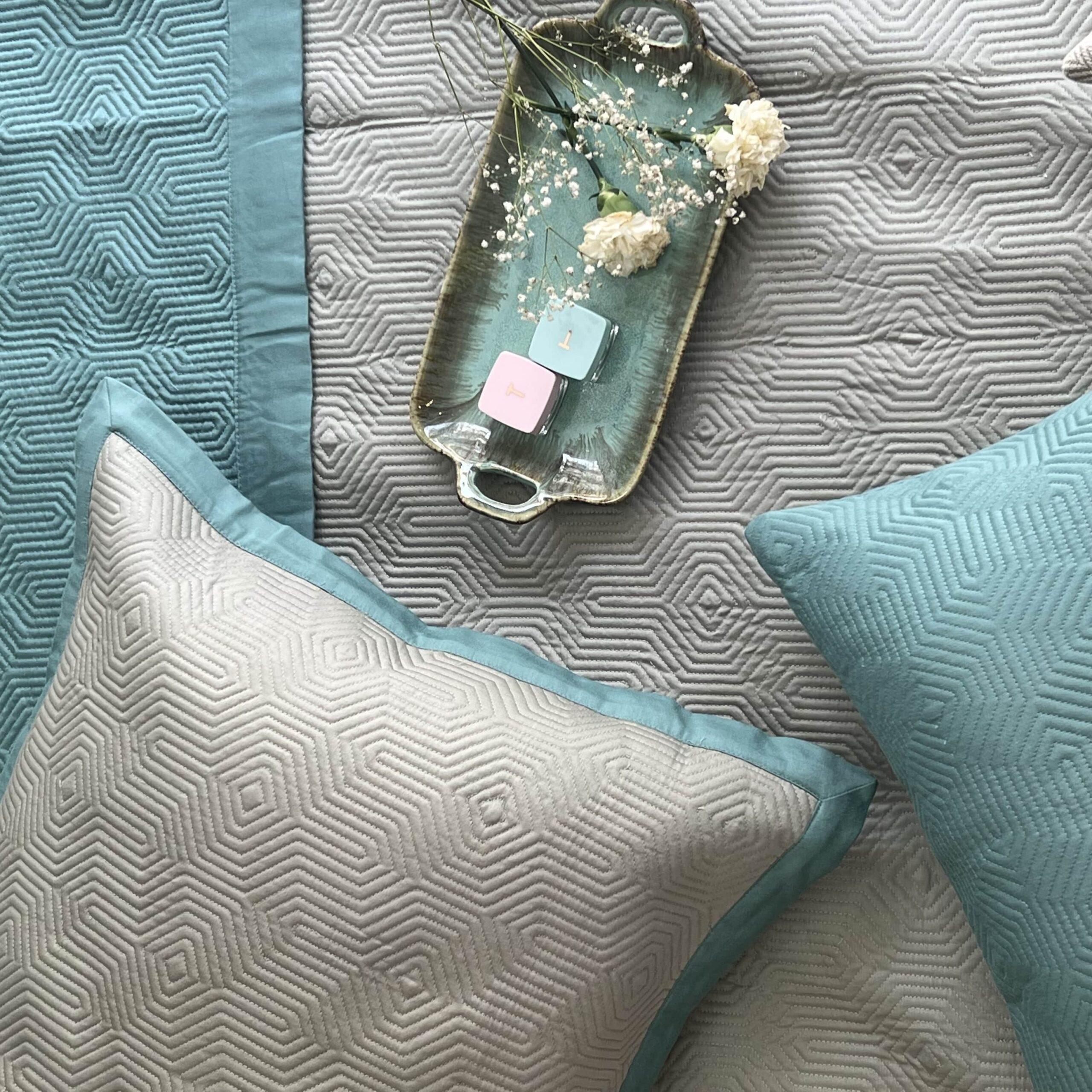 Sage Green and Turquoise Diaco Cotton Reversible Bedspread