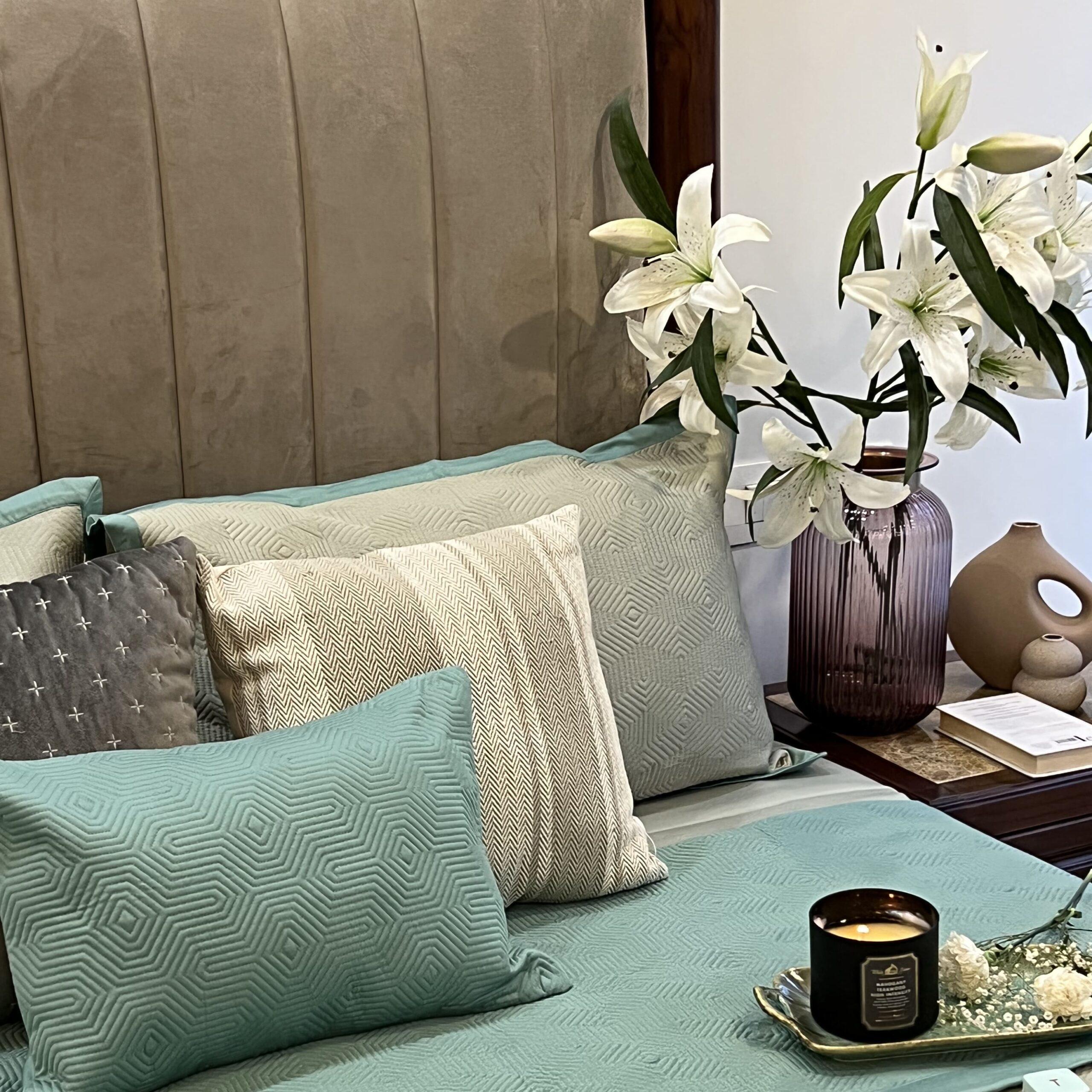 Sage Green and Turquoise Diaco Cotton Reversible Bedspread